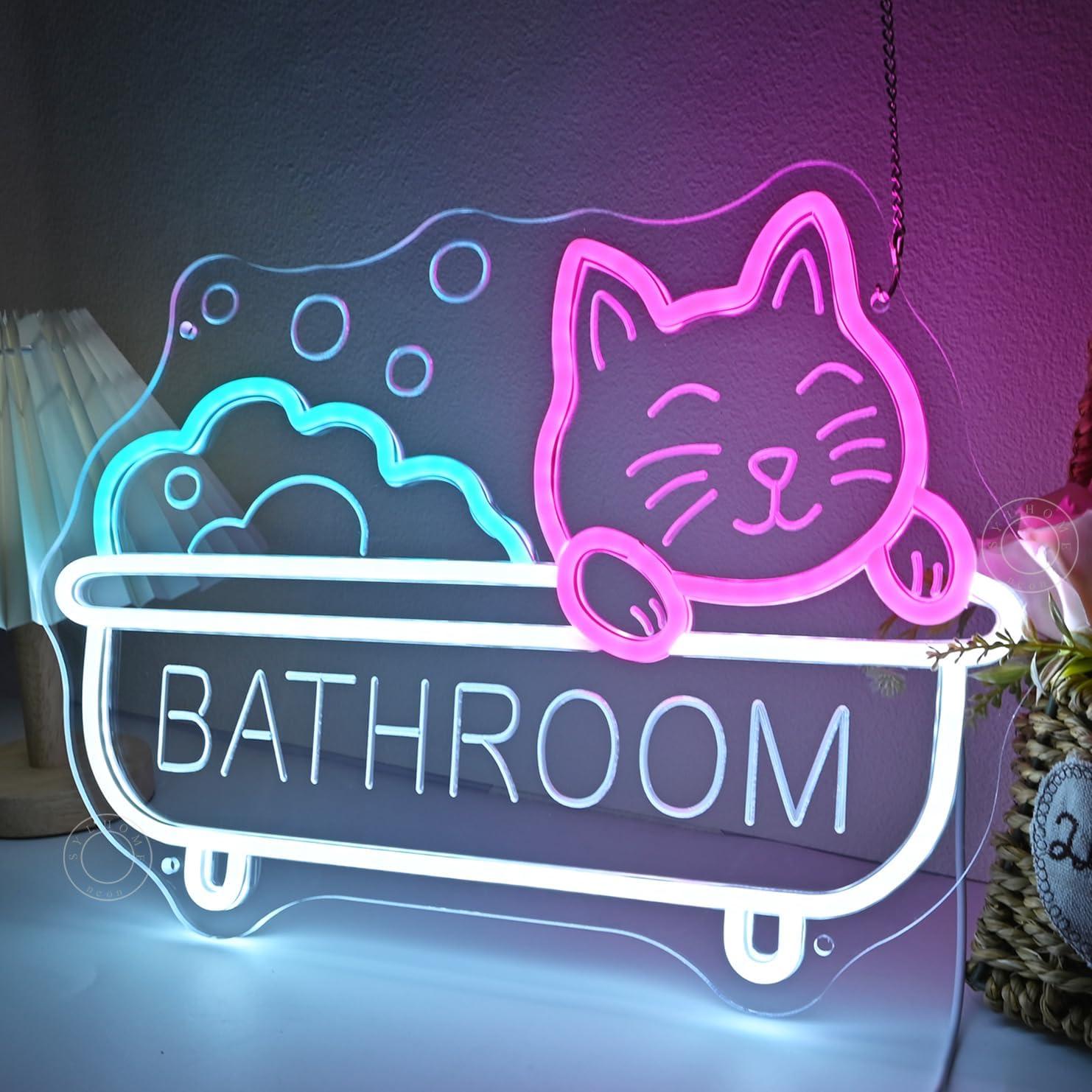 Letrero de Neón LED Gato de Baño SYLHOME 40x29cm USB