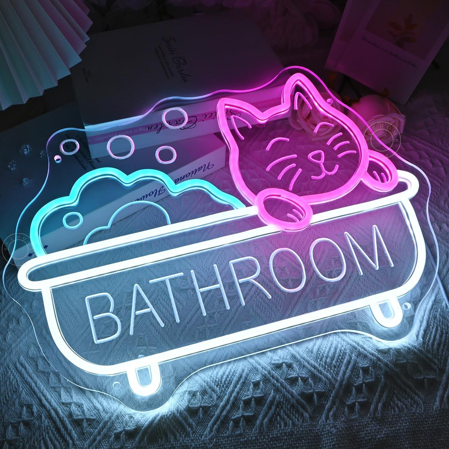 Letrero de Neón LED Gato de Baño SYLHOME 40x29cm USB