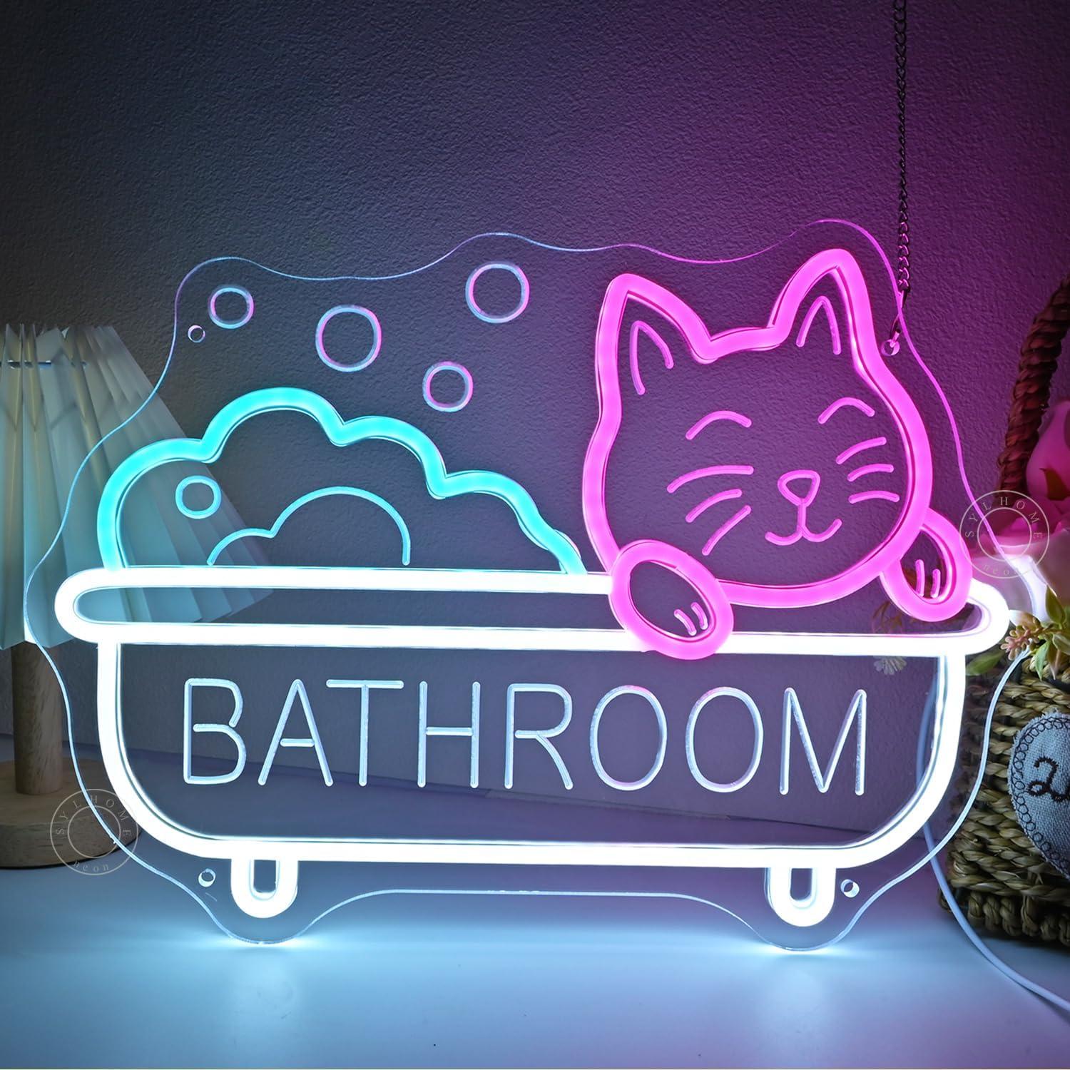 Letrero de Neón LED Gato de Baño SYLHOME 40x29cm USB