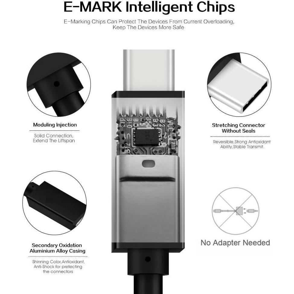 Cable USB-C a USB-C GodSpin 0.49m 100W 40Gbps Trenzado