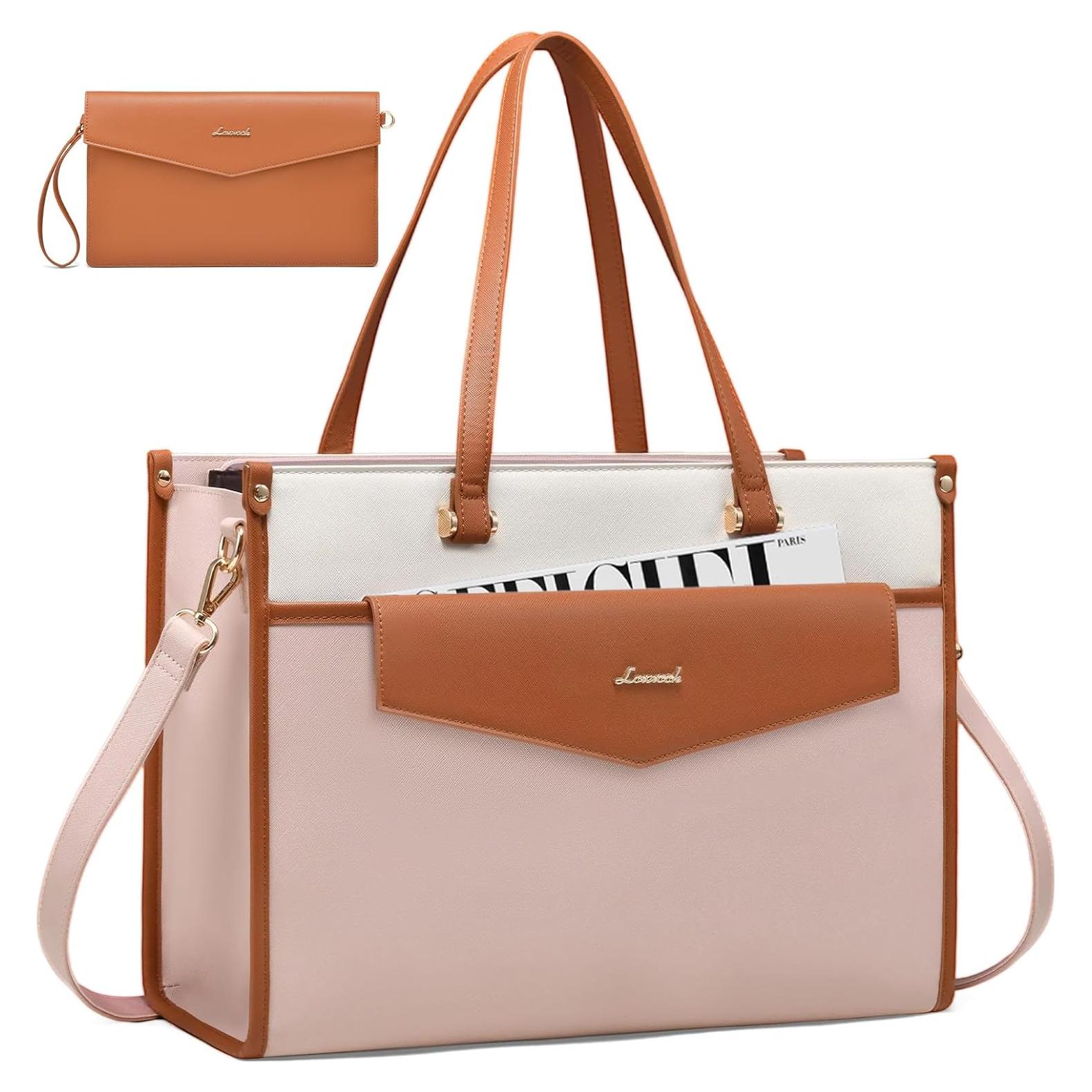 Bolsa Tote para Portátil LOVEVOOK 15.6" Beige-Café-Rosa