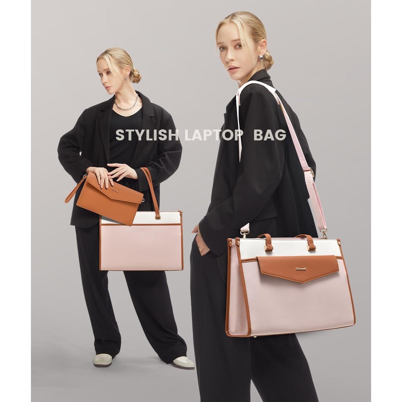 Bolsa Tote para Portátil LOVEVOOK 15.6" Beige-Café-Rosa