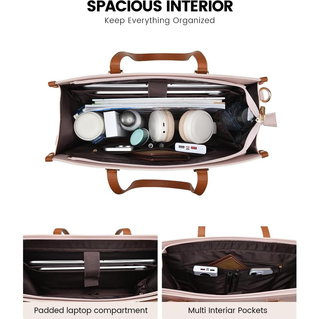 Bolsa Tote para Portátil LOVEVOOK 15.6" Beige-Café-Rosa