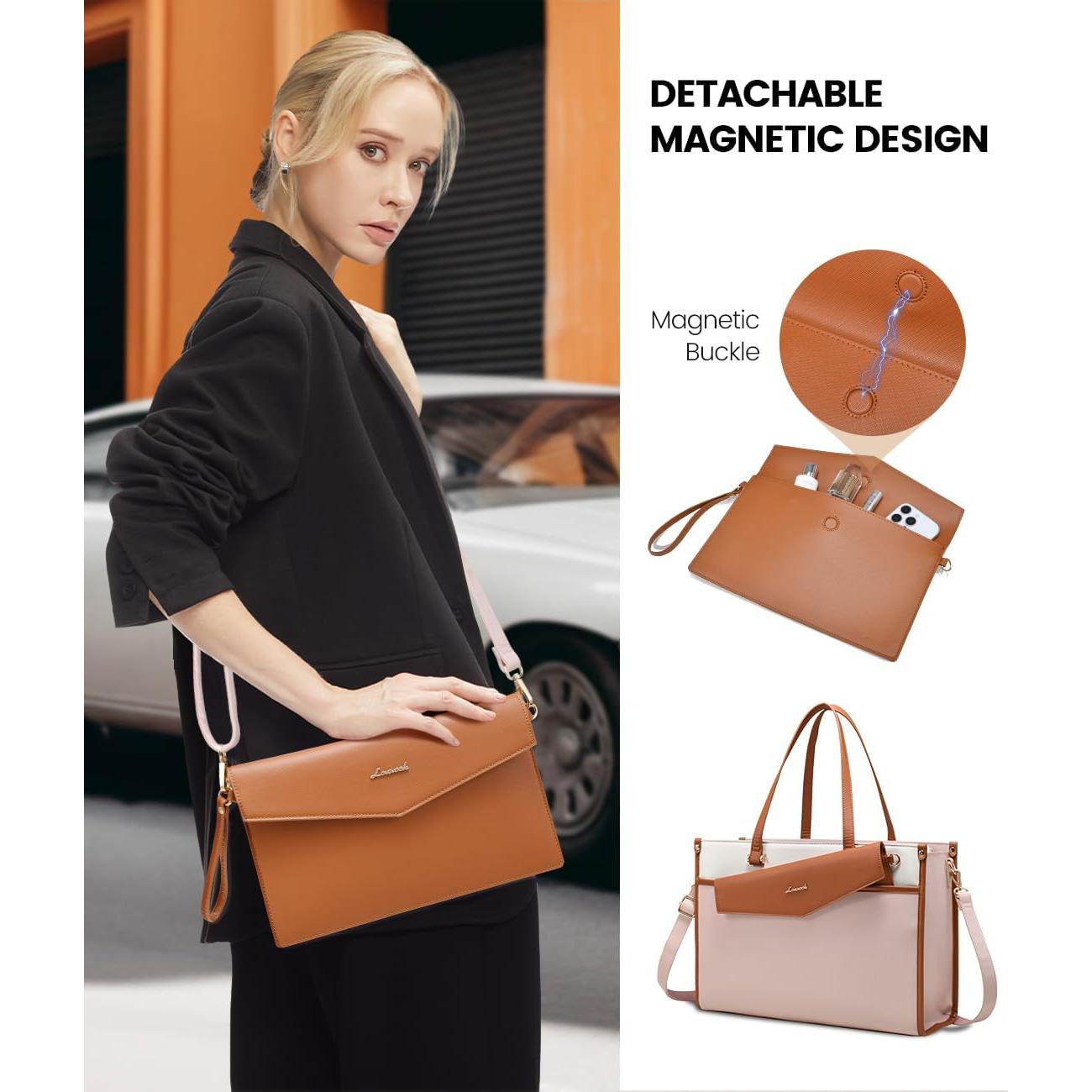 Bolsa Tote para Portátil LOVEVOOK 15.6" Beige-Café-Rosa