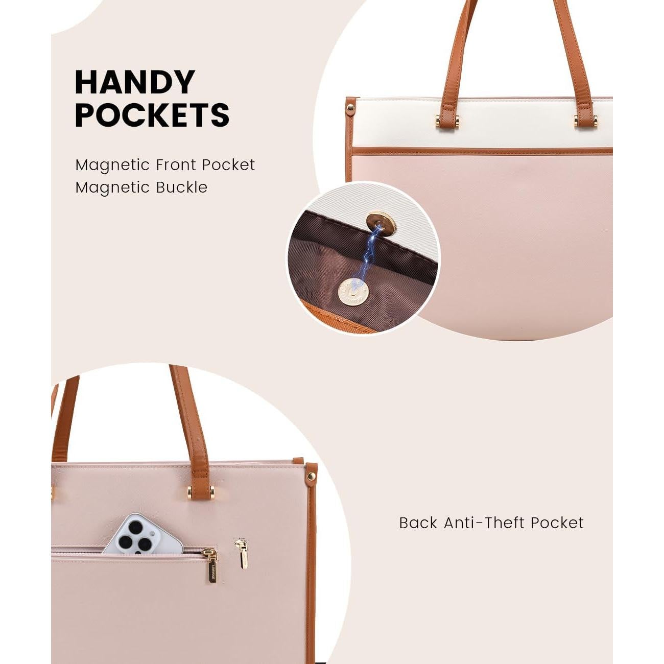 Bolsa Tote para Portátil LOVEVOOK 15.6" Beige-Café-Rosa