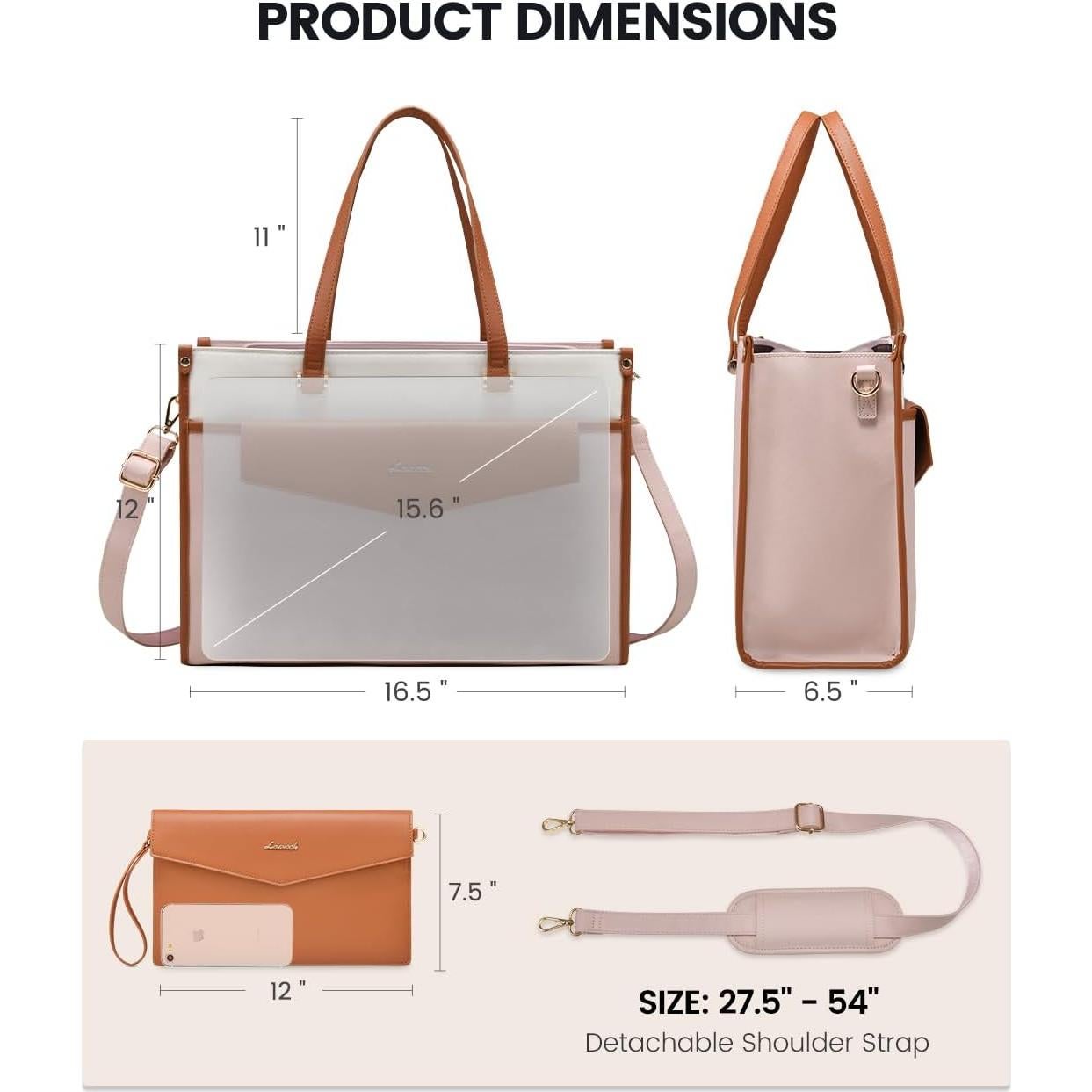 Bolsa Tote para Portátil LOVEVOOK 15.6" Beige-Café-Rosa