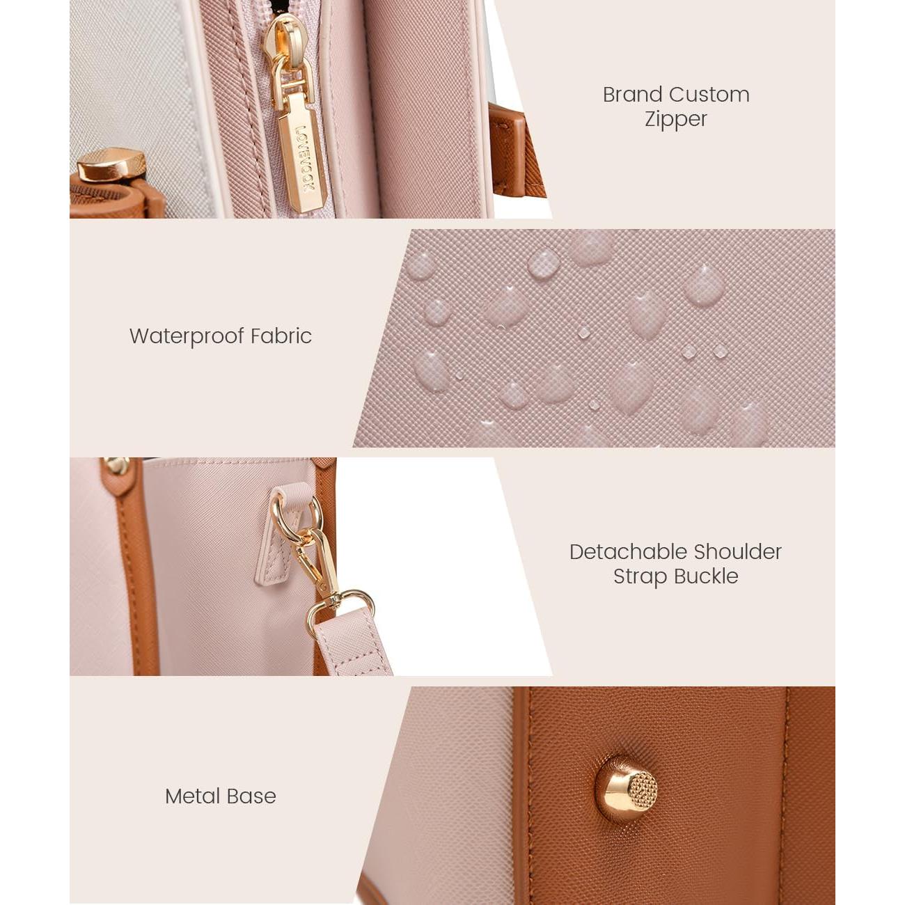 Bolsa Tote para Portátil LOVEVOOK 15.6" Beige-Café-Rosa