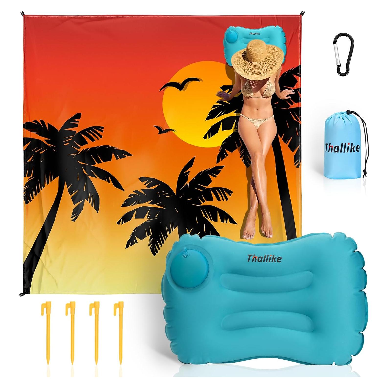 Manta de Playa Thallike Impermeable 200x210 cm con Almohada