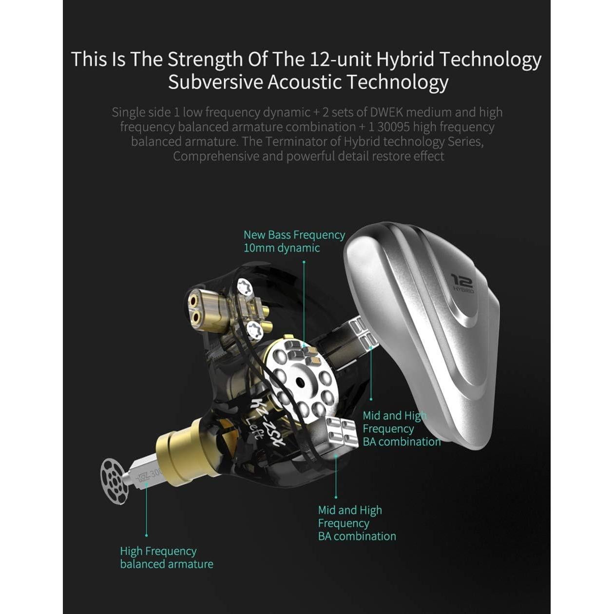 Auriculares In-Ear KZ ZSX HiFi 1DD+5BA Aislante de Ruido Negro