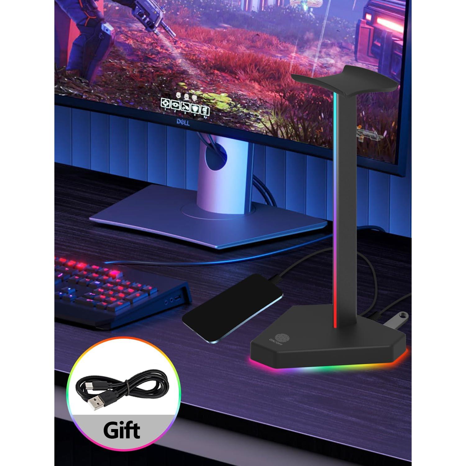 Soporte para Auriculares RGB Dongguan HS01 con 1 USB-C y 3 Cargas