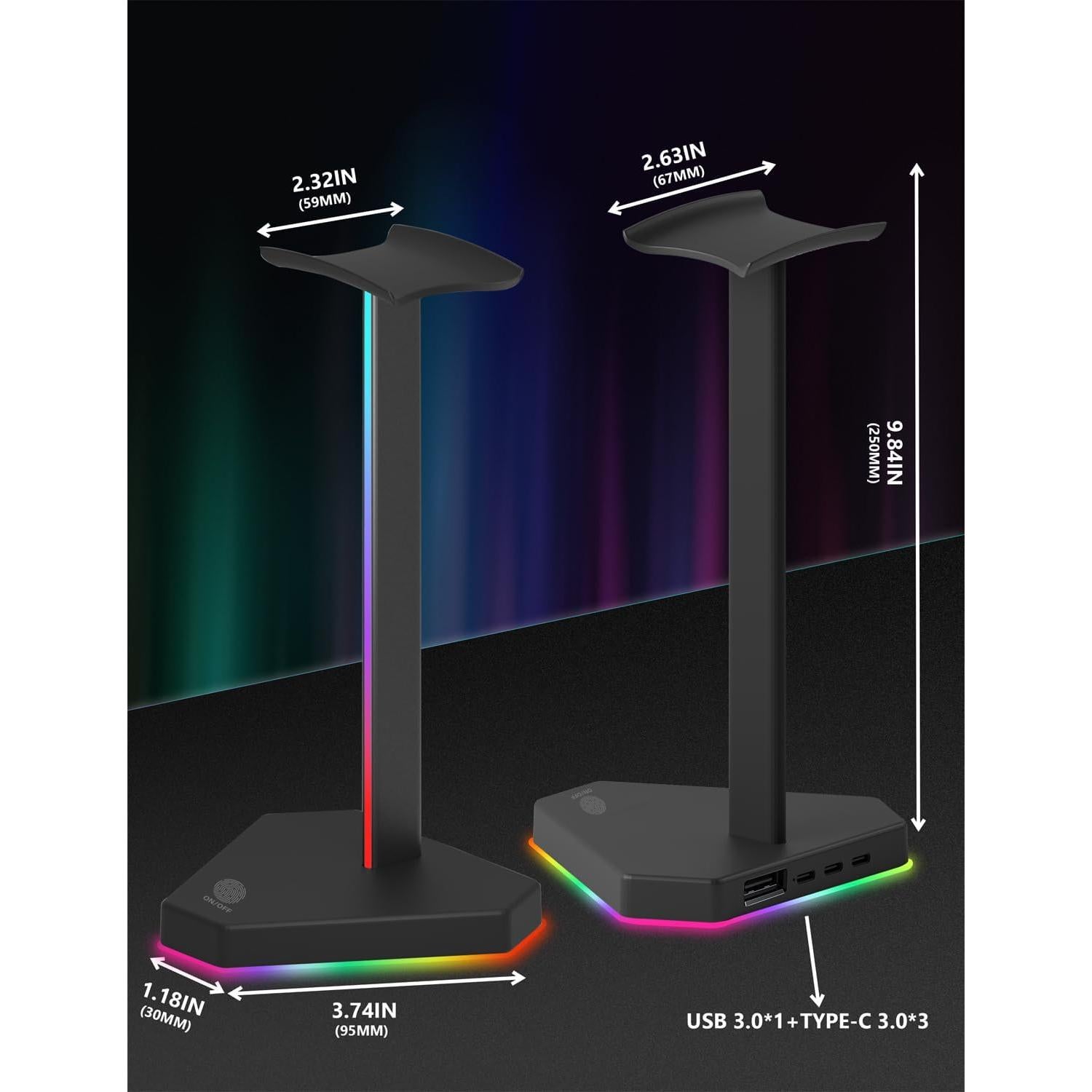 Soporte para Auriculares RGB Dongguan HS01 con 1 USB-C y 3 Cargas