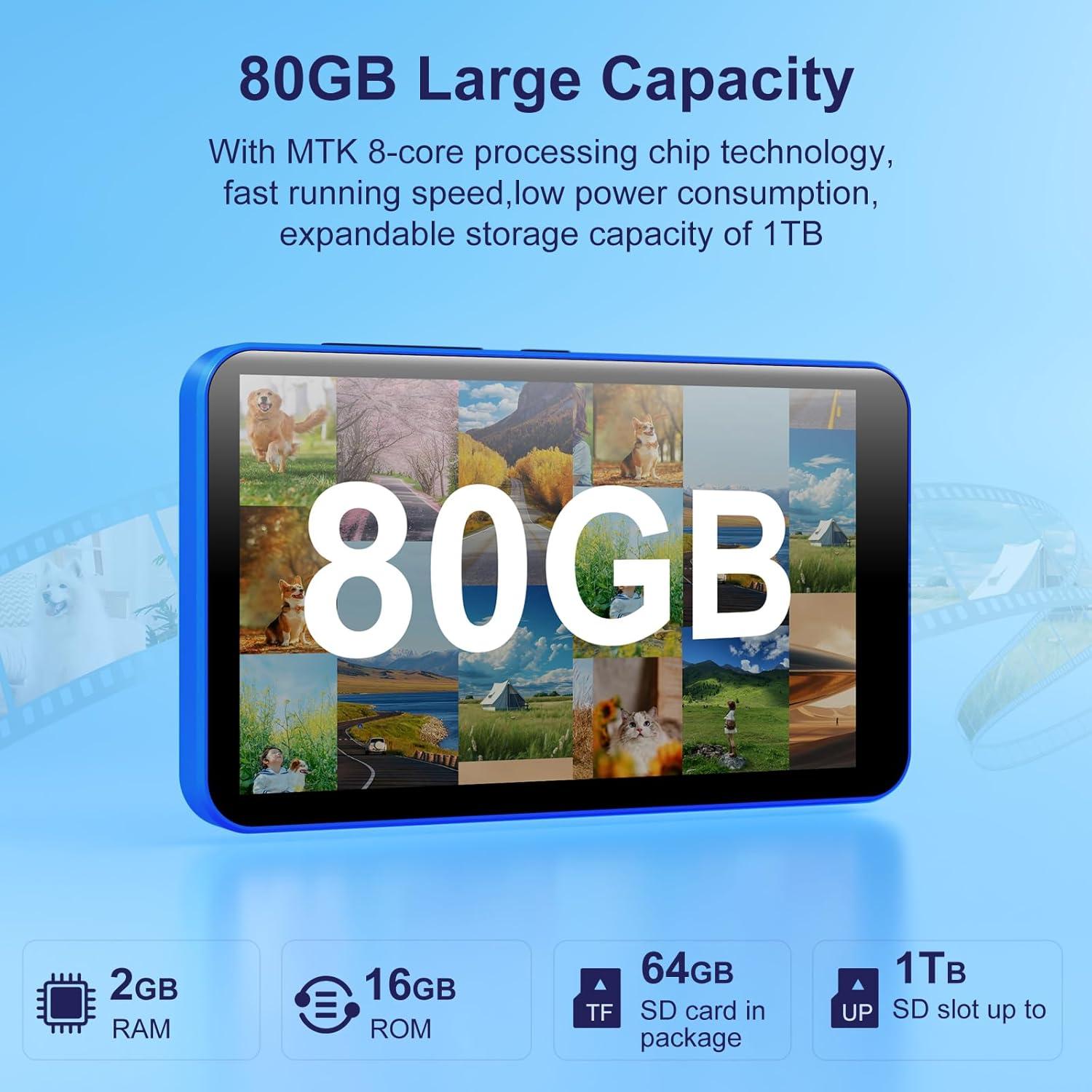 Reproductor MP3 80GB Fanvace con Bluetooth y Pantalla Táctil 4"