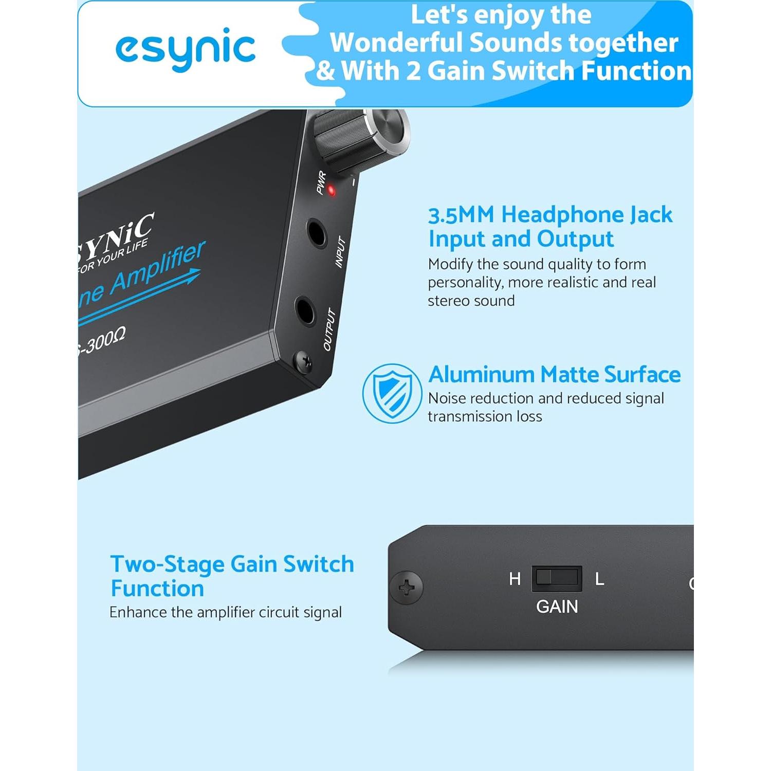 Amplificador de Auriculares eSynic 16-300 Ohm 3.5mm Portátil