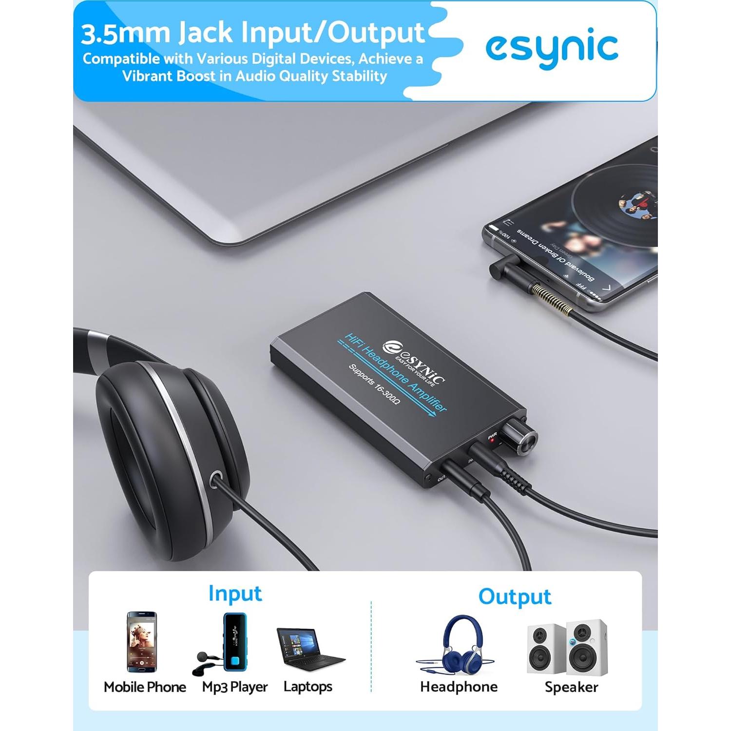 Amplificador de Auriculares eSynic 16-300 Ohm 3.5mm Portátil