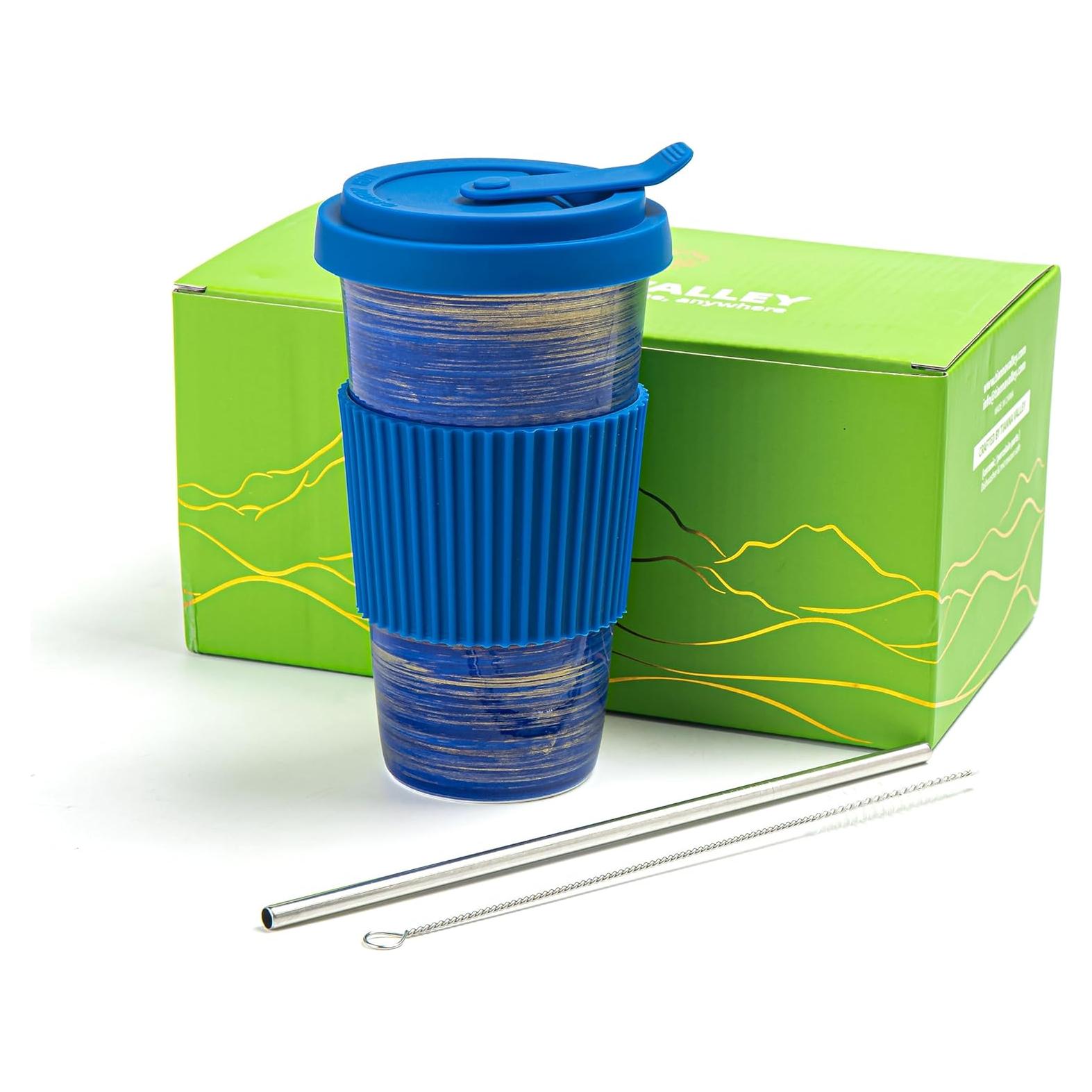 Taza de Viaje Cerámica Azul TIANNA VALLEY 450ml A Prueba de Microondas