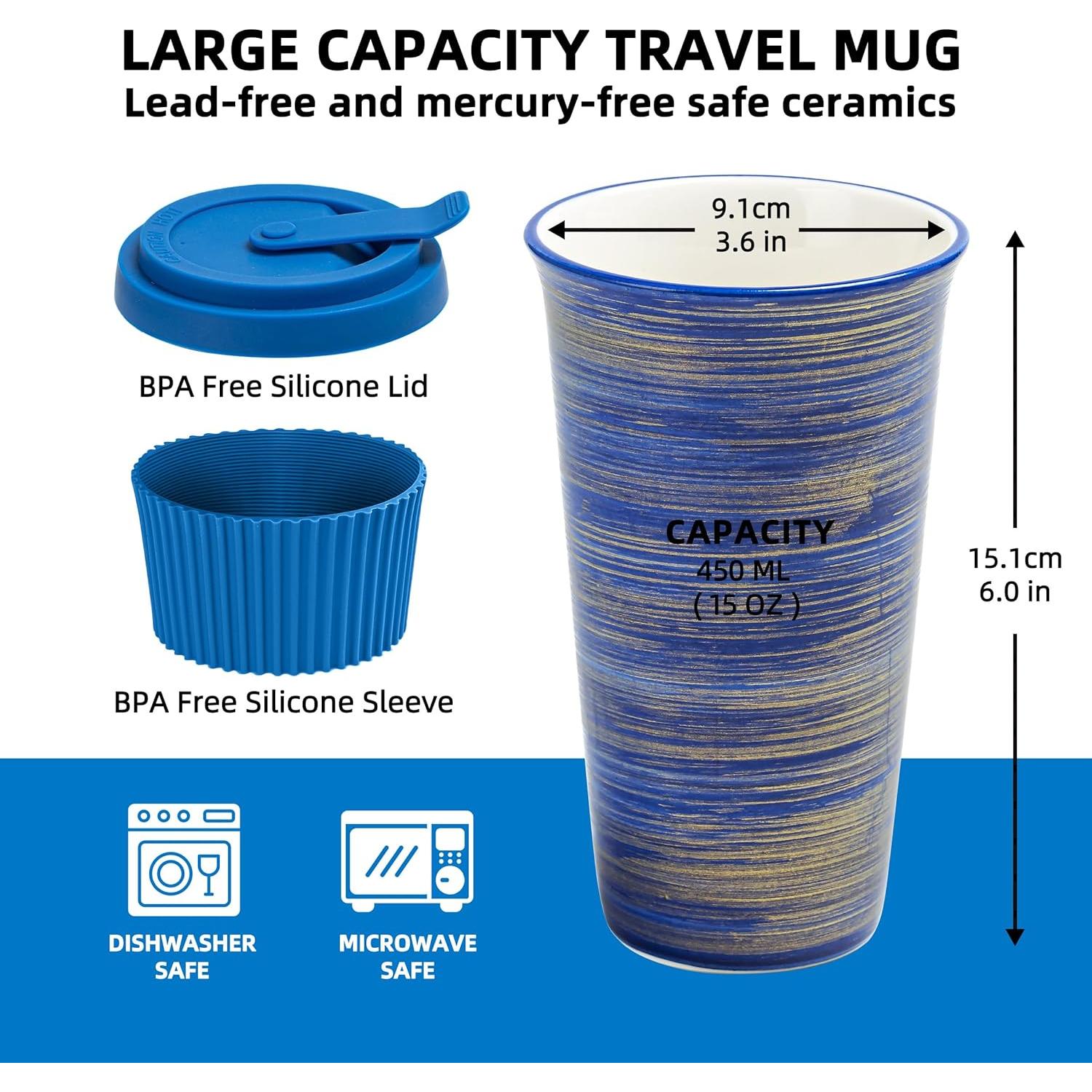 Taza de Viaje Cerámica Azul TIANNA VALLEY 450ml A Prueba de Microondas
