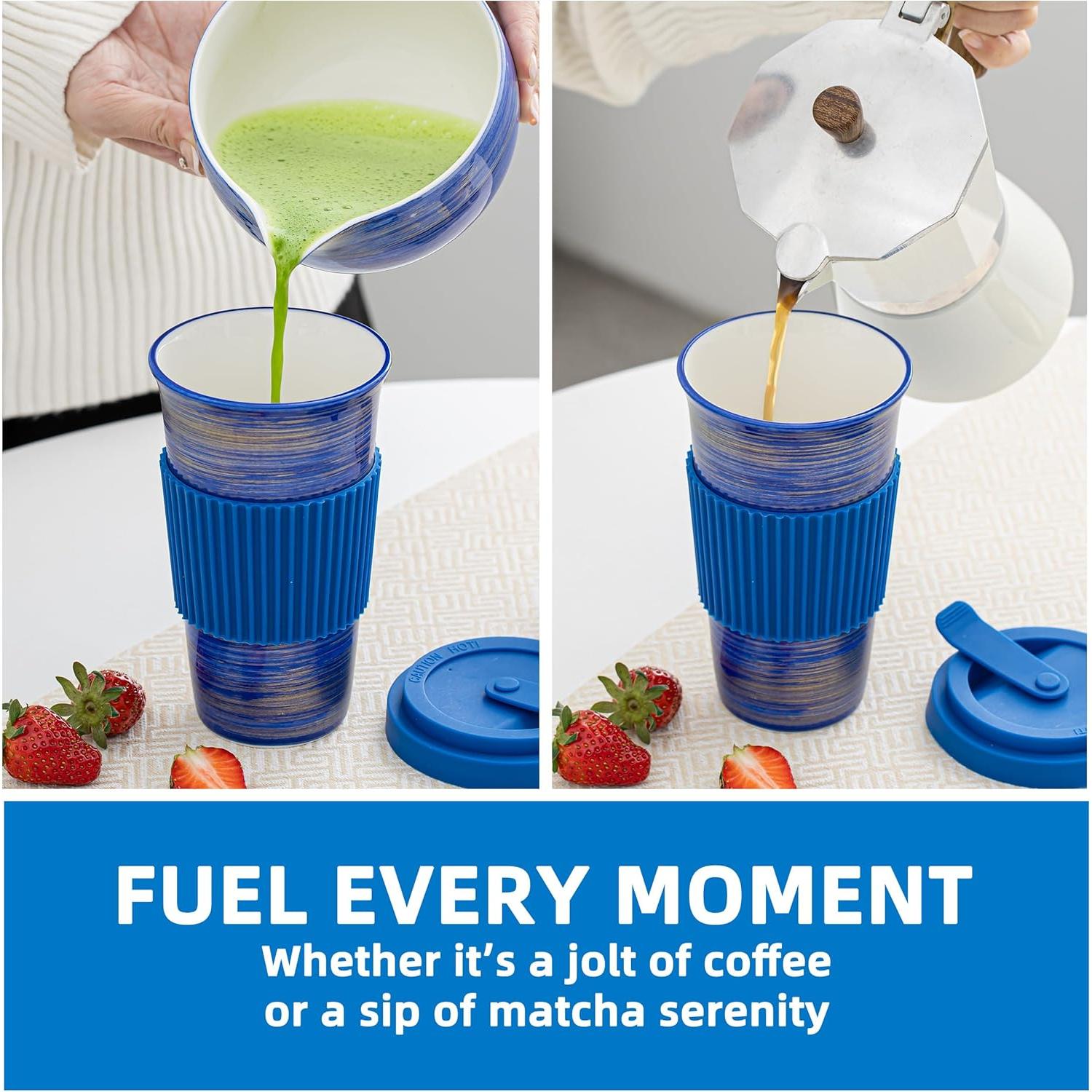 Taza de Viaje Cerámica Azul TIANNA VALLEY 450ml A Prueba de Microondas