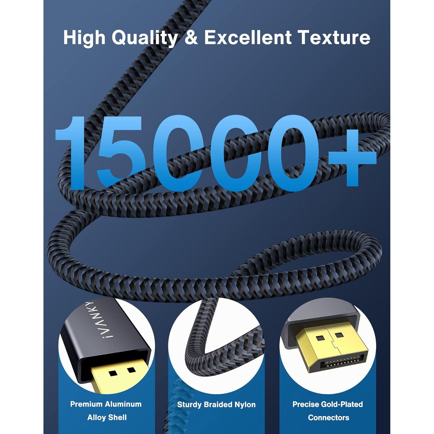 Cable DisplayPort IVANKY 0.5M Trenzado 4K 165Hz DP 1.2