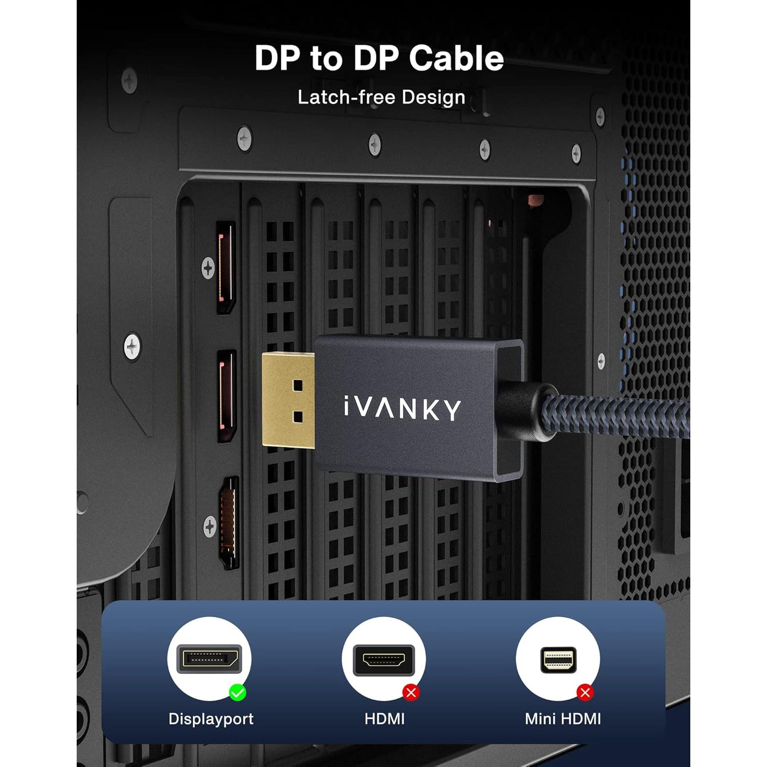 Cable DisplayPort IVANKY 0.5M Trenzado 4K 165Hz DP 1.2