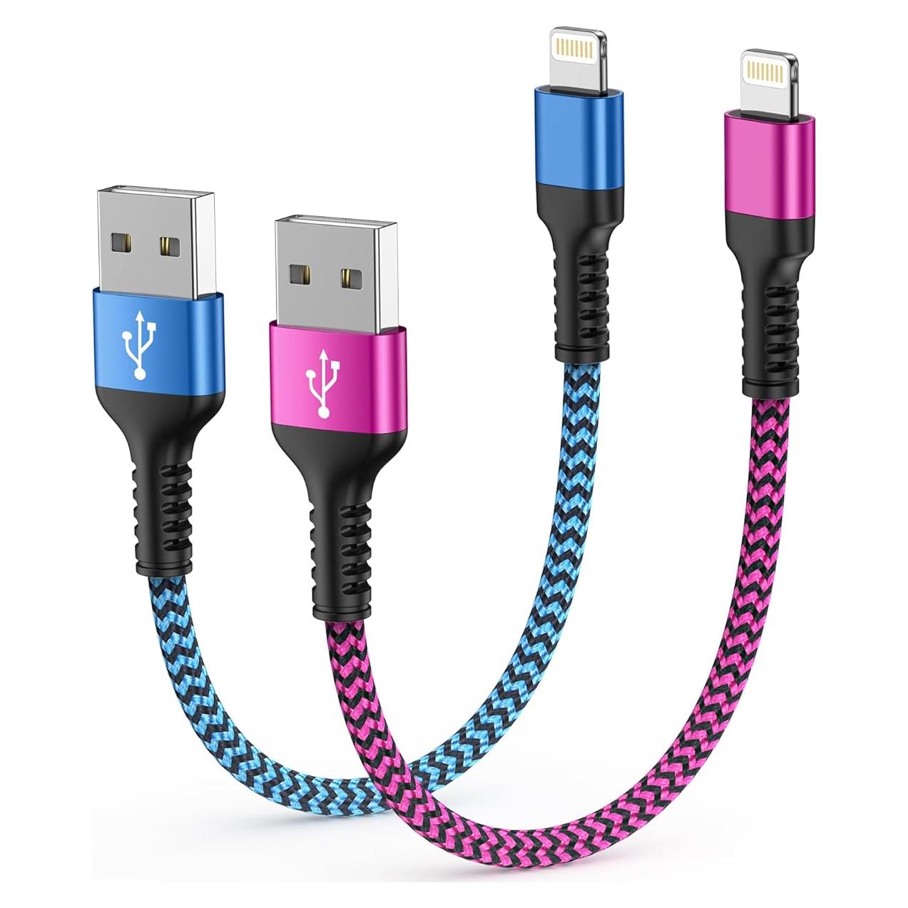 Cable Corto de Carga Rápida MFI Haoano 1 Pie USB a Lightning 2Pcs