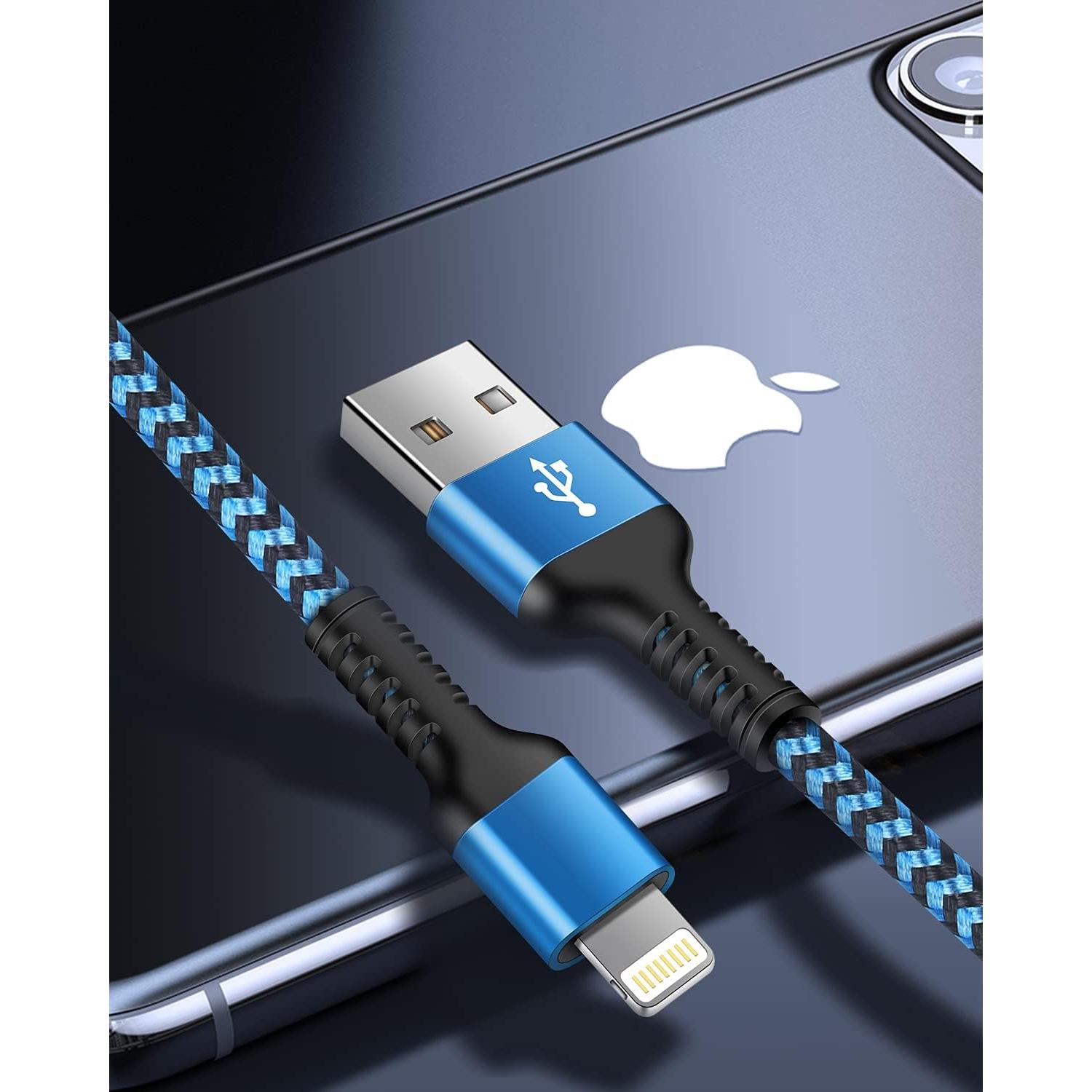 Cable Corto de Carga Rápida MFI Haoano 1 Pie USB a Lightning 2Pcs