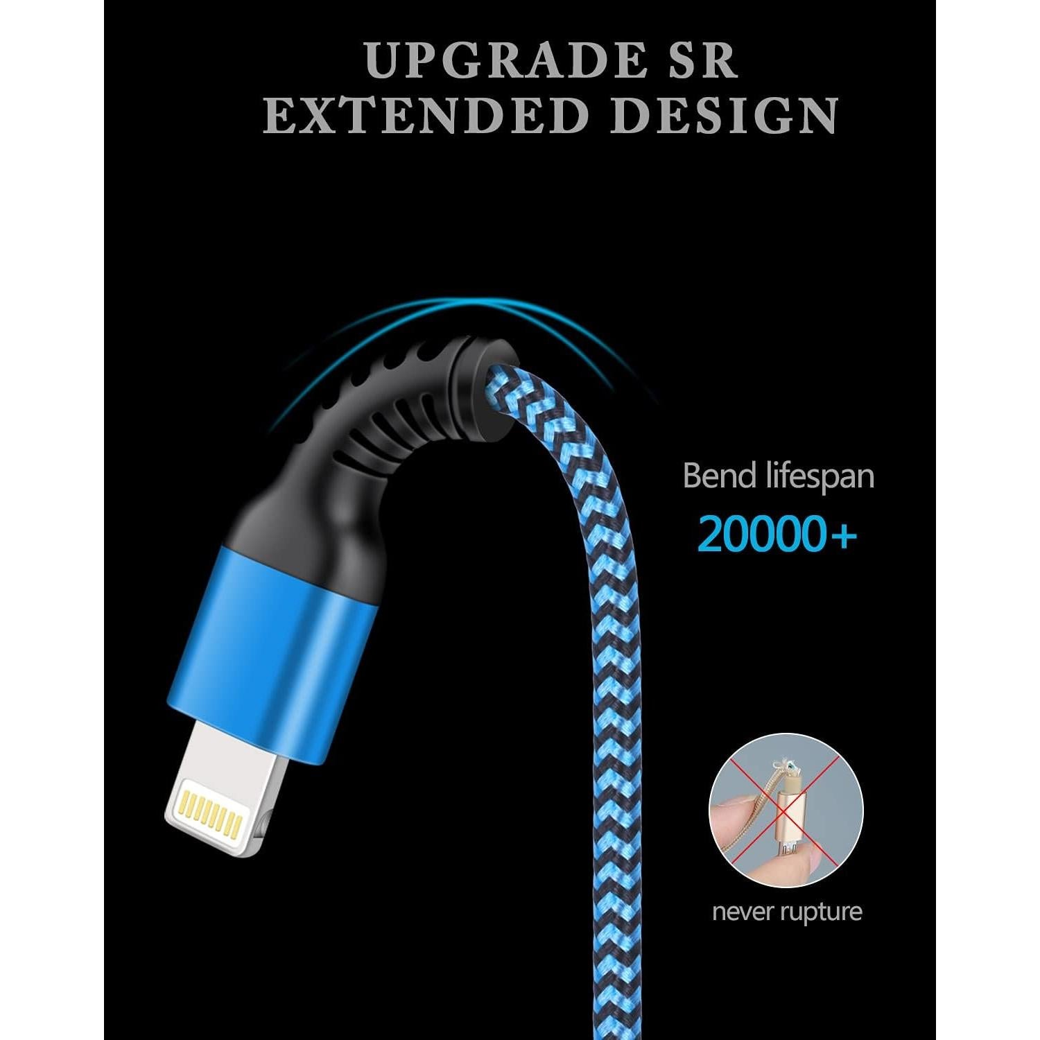 Cable Corto de Carga Rápida MFI Haoano 1 Pie USB a Lightning 2Pcs