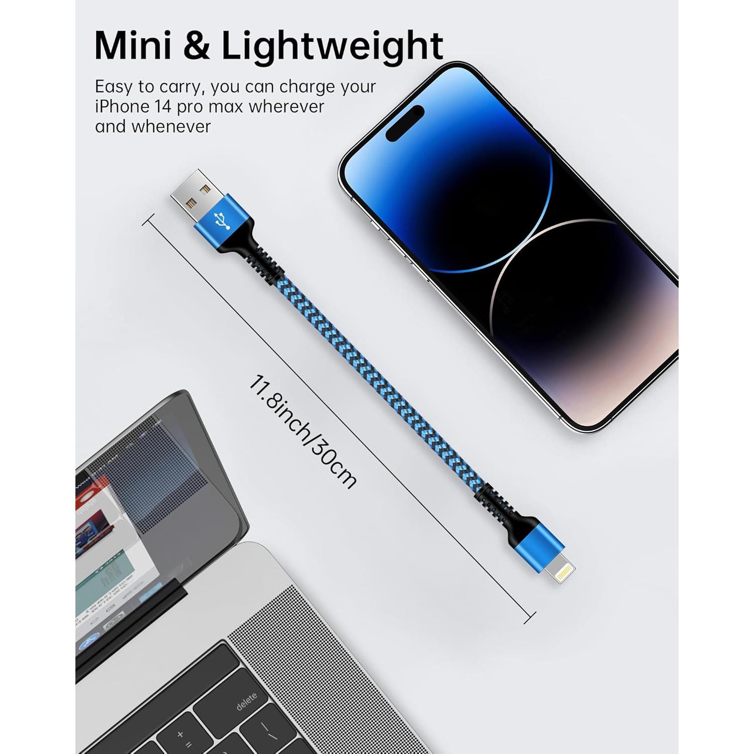 Cable Corto de Carga Rápida MFI Haoano 1 Pie USB a Lightning 2Pcs