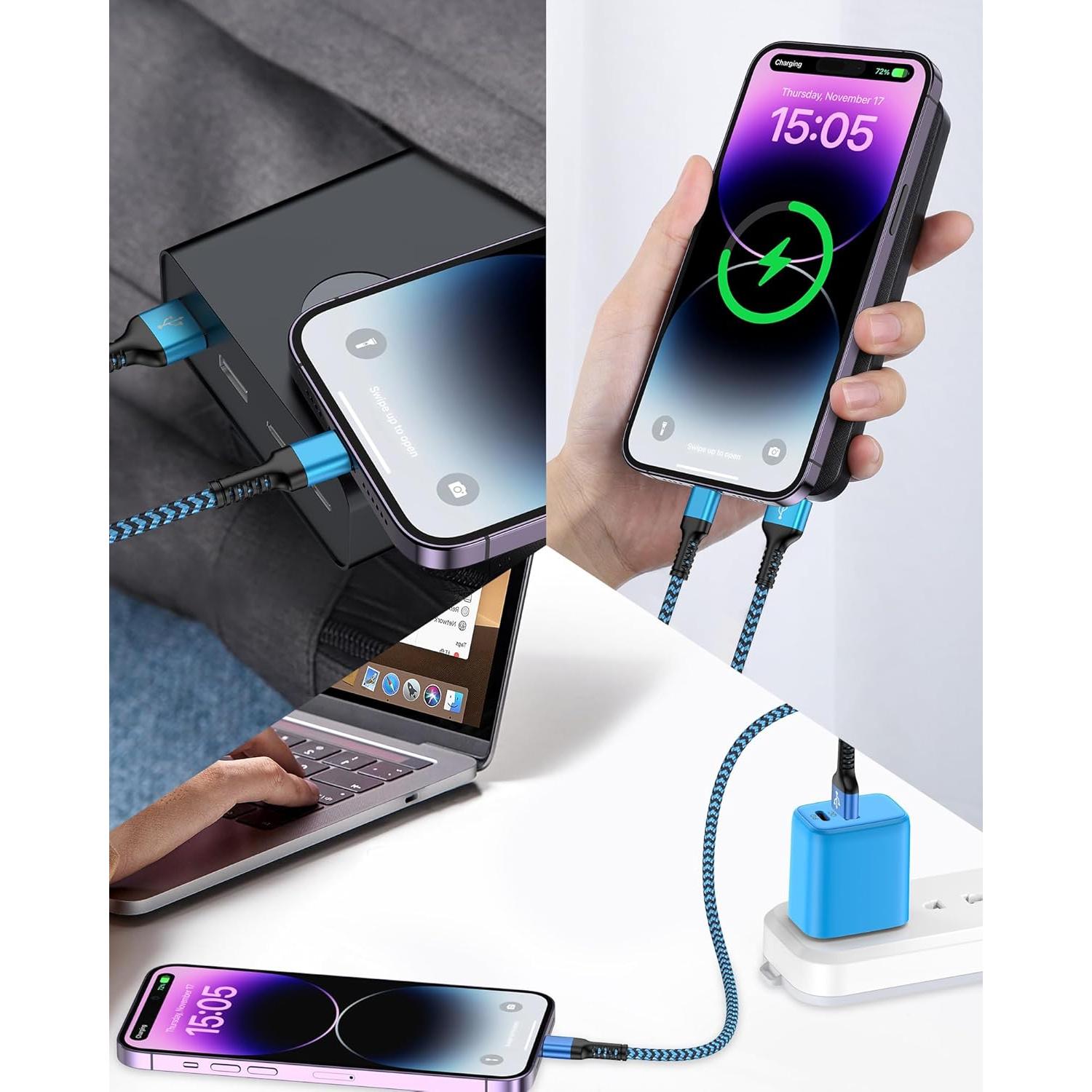 Cable Corto de Carga Rápida MFI Haoano 1 Pie USB a Lightning 2Pcs