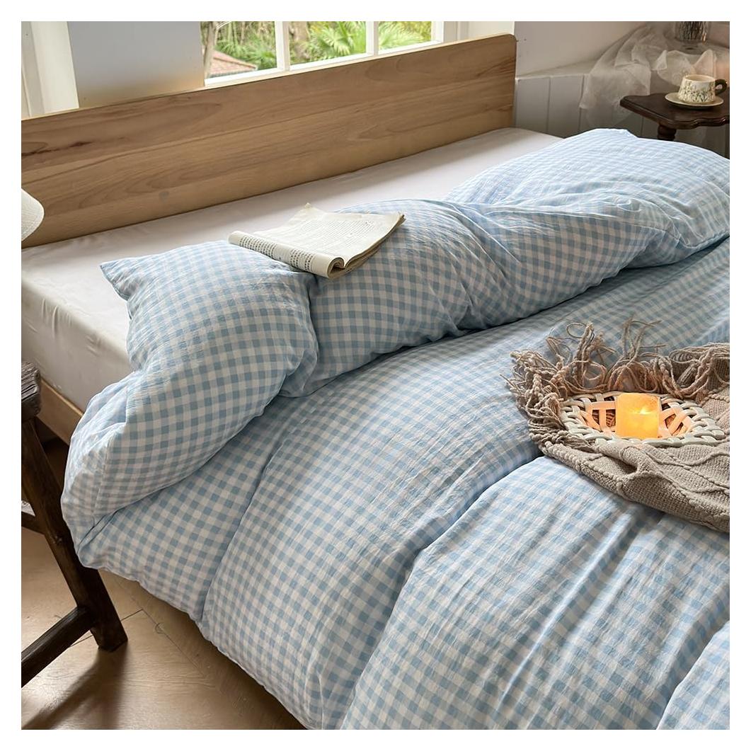 Funda de Edredón Microfibra Gingham Azul Claro 122x183 cm