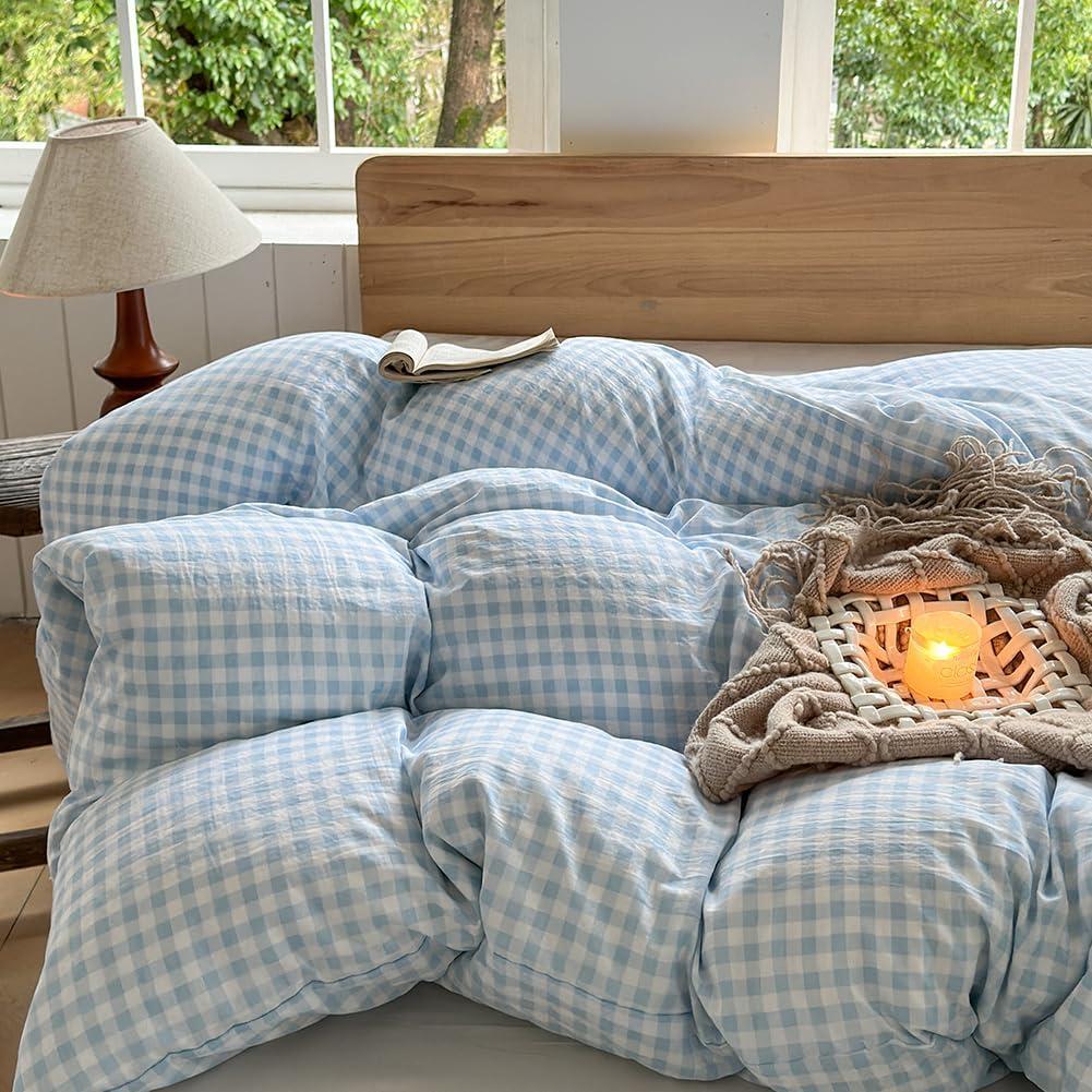 Funda de Edredón Microfibra Gingham Azul Claro 122x183 cm