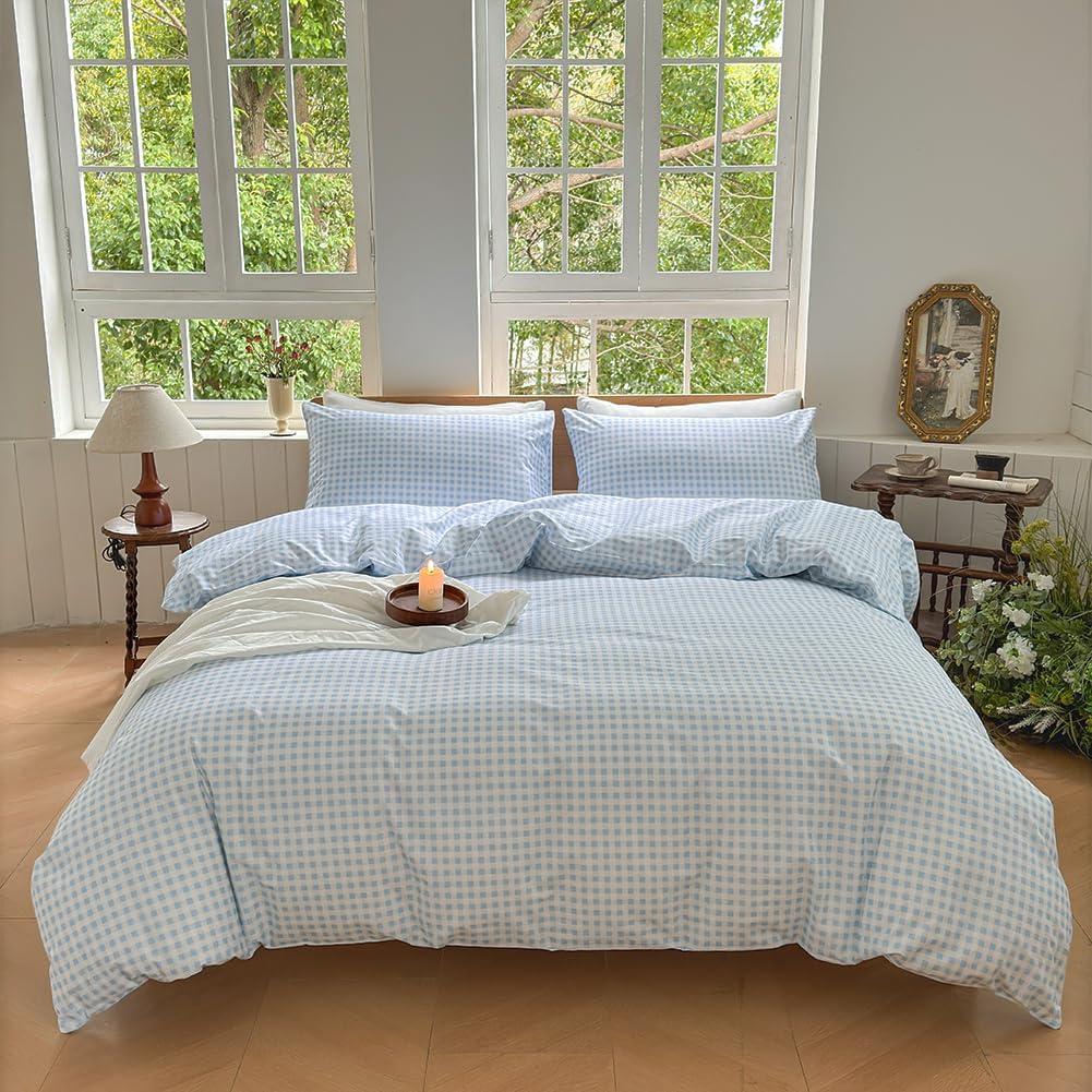 Funda de Edredón Microfibra Gingham Azul Claro 122x183 cm