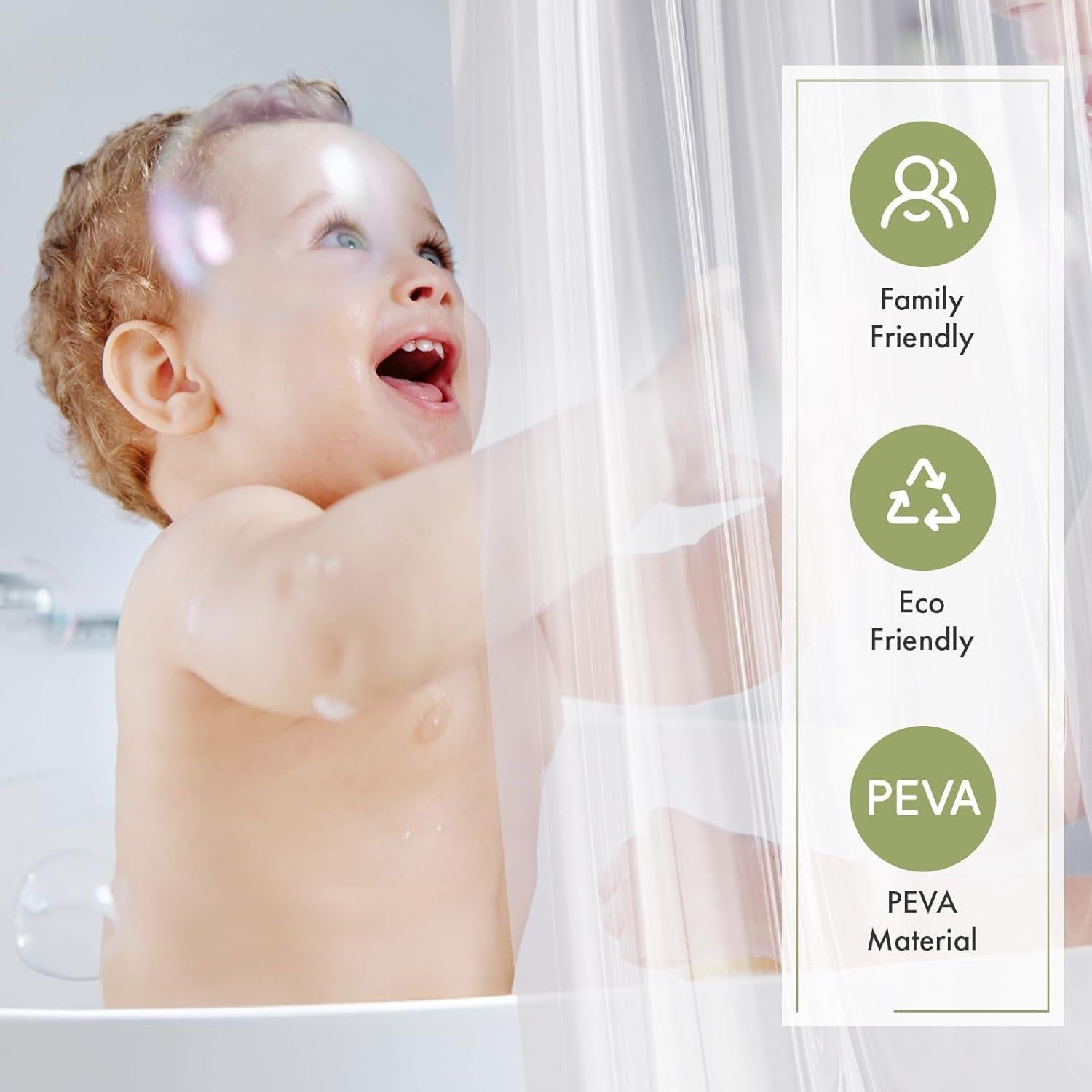 Cortina de Ducha Amazer 91x183 cm PEVA Transparente con Ojetes