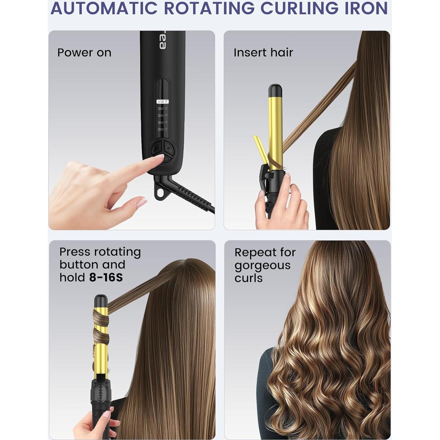 Plancha de Rizar Cerámica Rotativa Zavarea 3 en 1 con Barriles