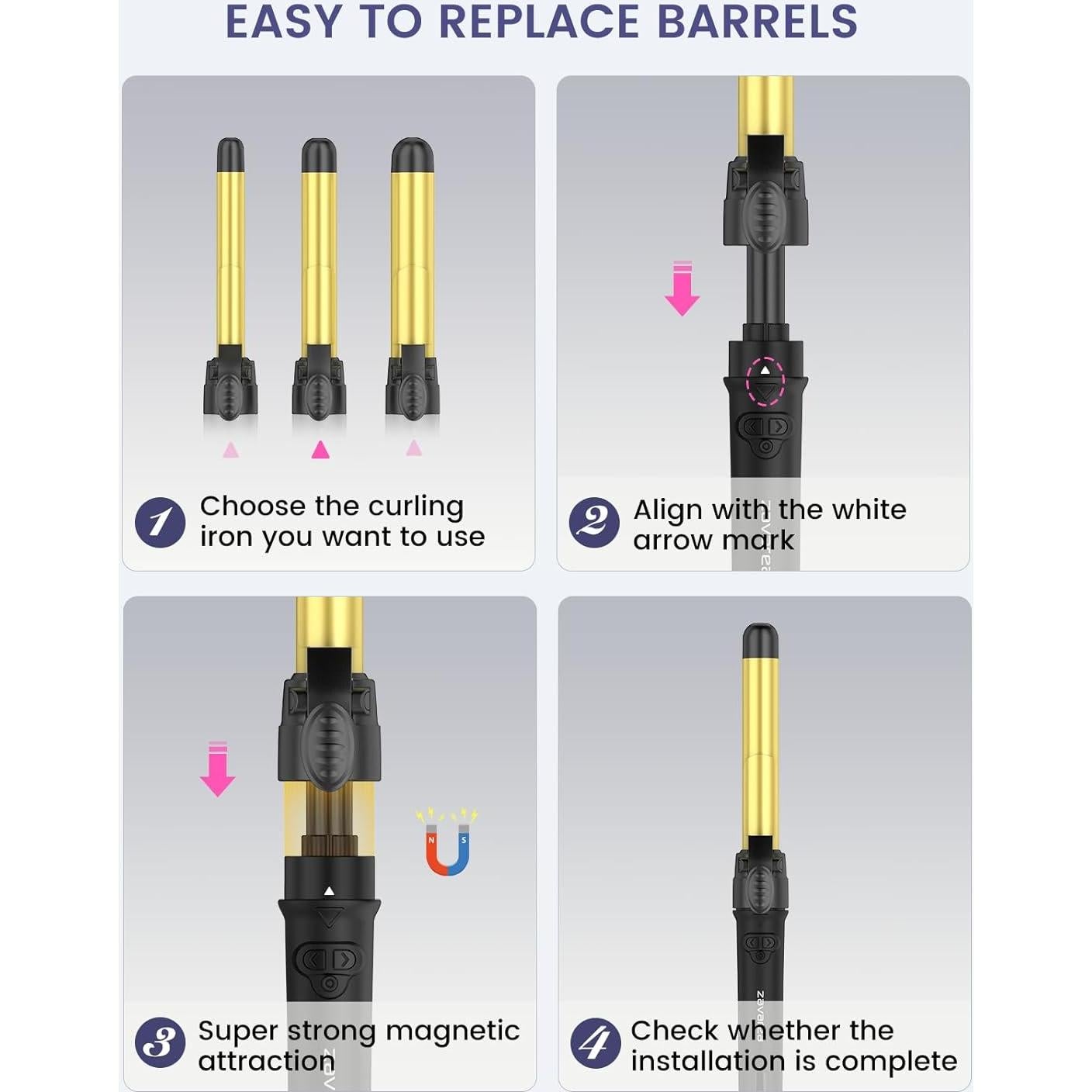 Plancha de Rizar Cerámica Rotativa Zavarea 3 en 1 con Barriles