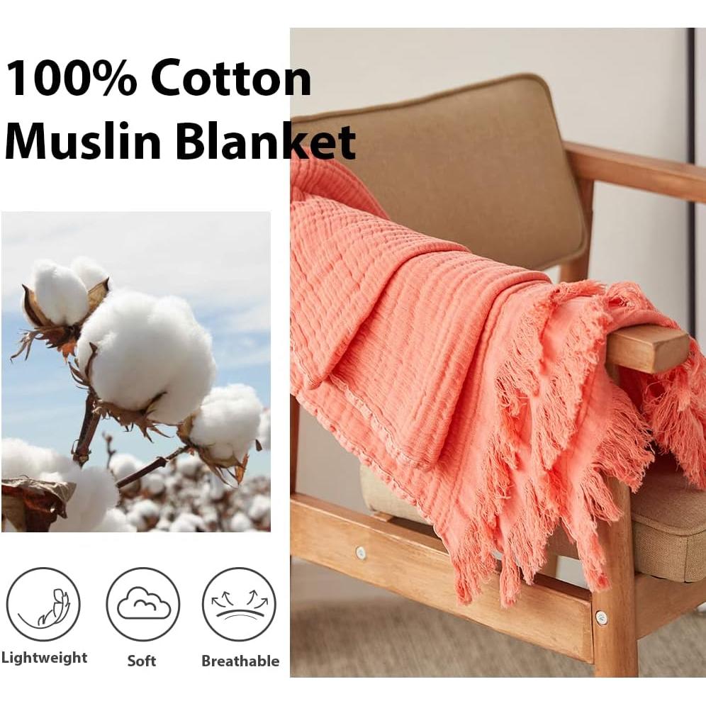 Manta de Muselina de Algodón Simple&Opulence 127x152 cm Rojo Coral