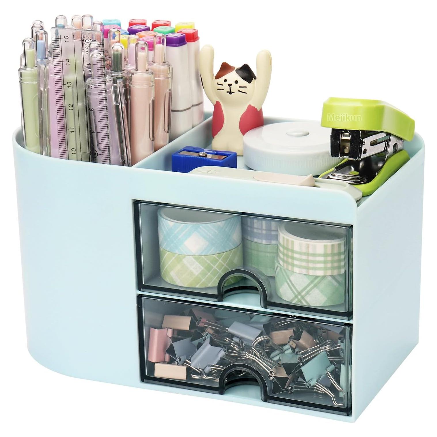 Organizador de Escritorio Meiikun Azul 18x9.5x10.5cm 4 Compartimentos
