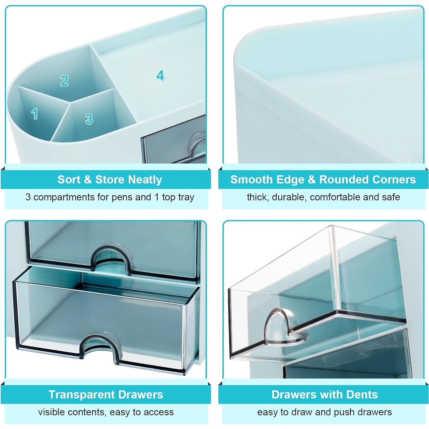 Organizador de Escritorio Meiikun Azul 18x9.5x10.5cm 4 Compartimentos