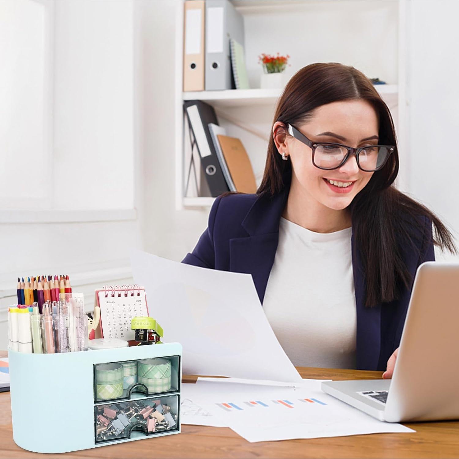 Organizador de Escritorio Meiikun Azul 18x9.5x10.5cm 4 Compartimentos