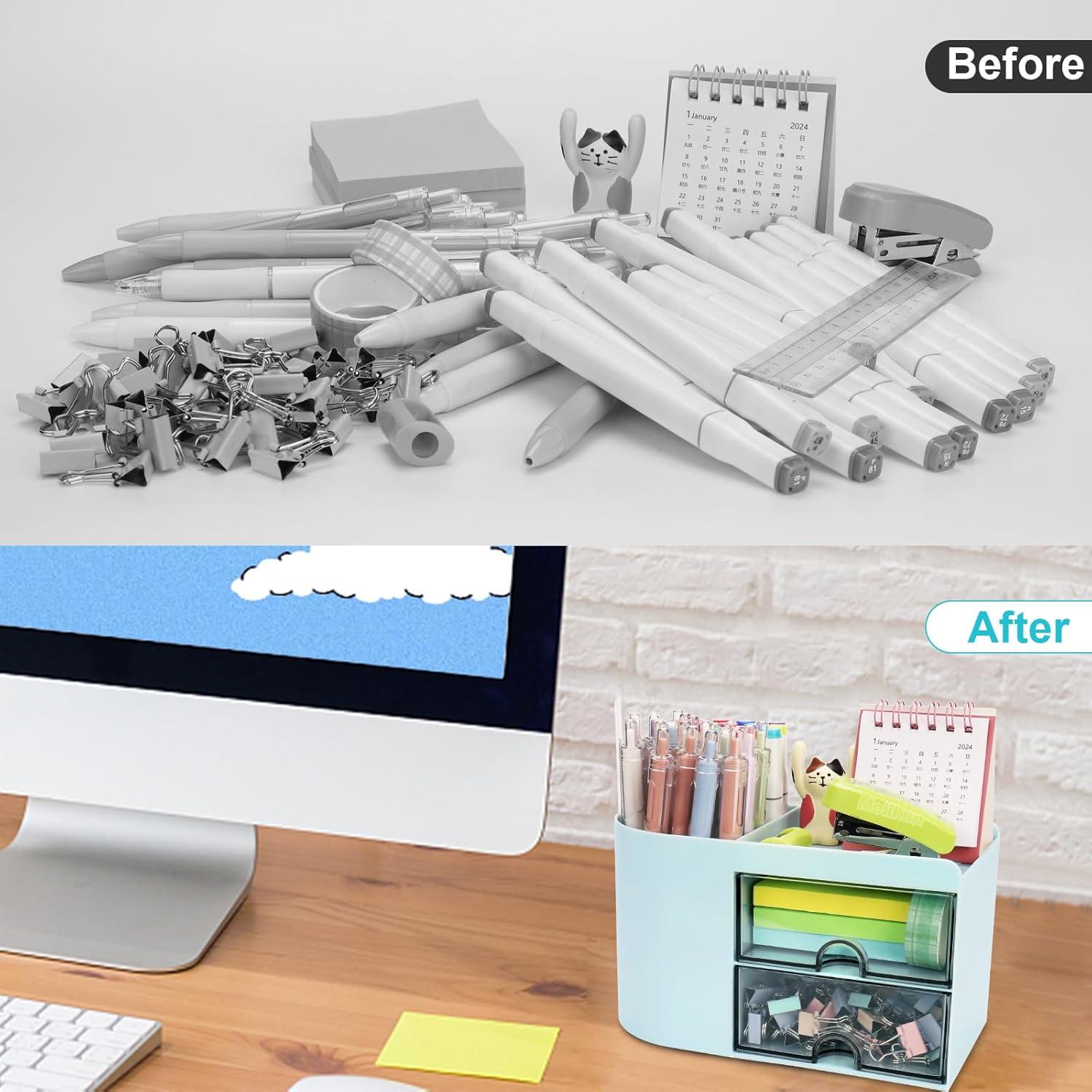 Organizador de Escritorio Meiikun Azul 18x9.5x10.5cm 4 Compartimentos