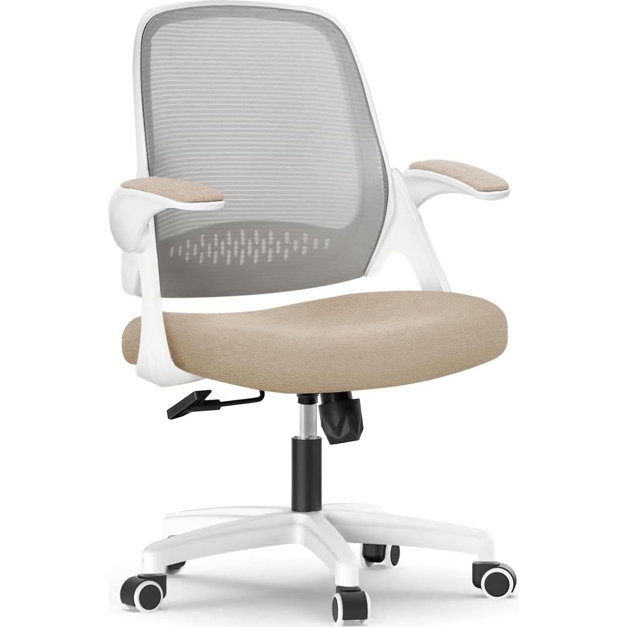 NEO CHAIR Office Desk Computer Gaming Ergonomic Chair with Lumbar Back Support Adjustable Height Swivel Wheels Flip-up Arms Mesh Chair for Home or Office (Beige)
