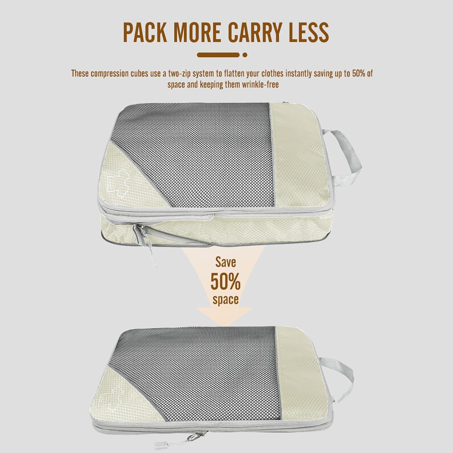 Set de 8 Cubos de Compresión Genérico para Viaje Beige