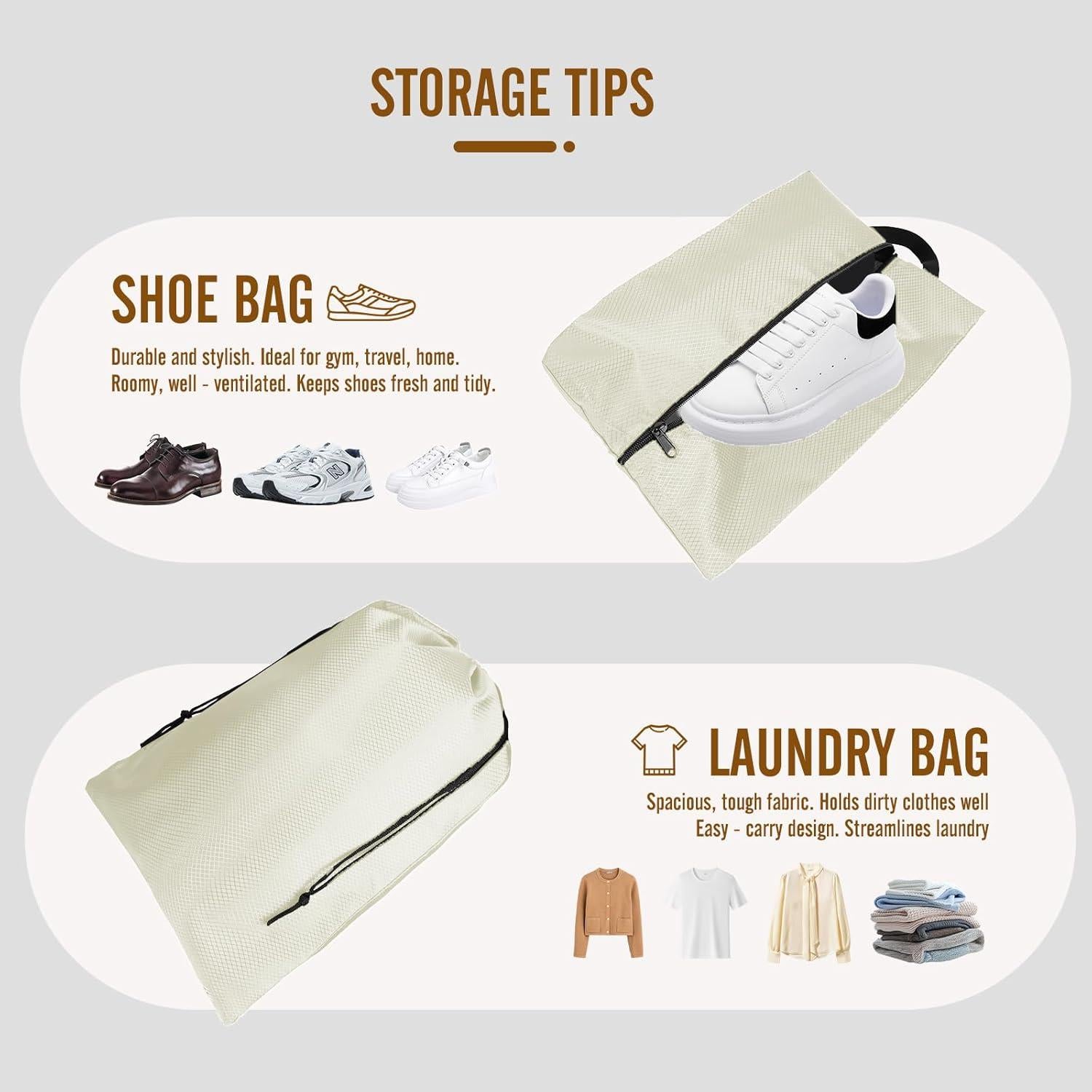 Set de 8 Cubos de Compresión Genérico para Viaje Beige