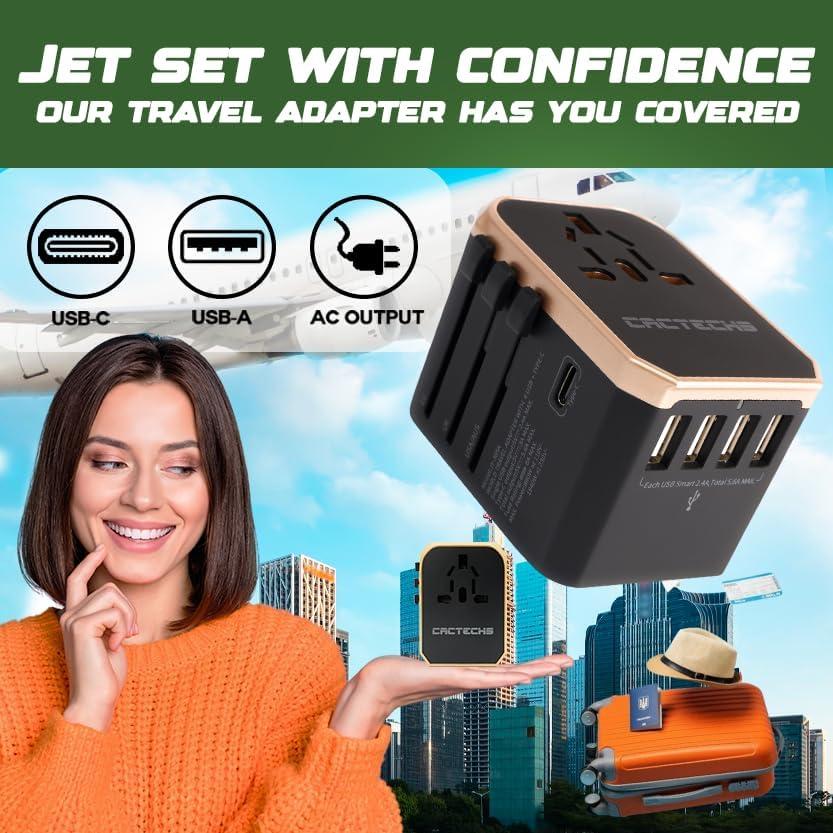 Adaptador de Viaje Universal Cactechs CJY305AT-GOLD 4 USB Tipo C