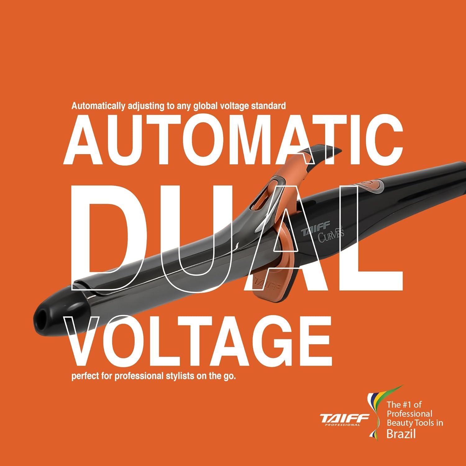 Plancha de Rizar Taiff Curvas 25 mm Titanio Negro Doble Voltaje