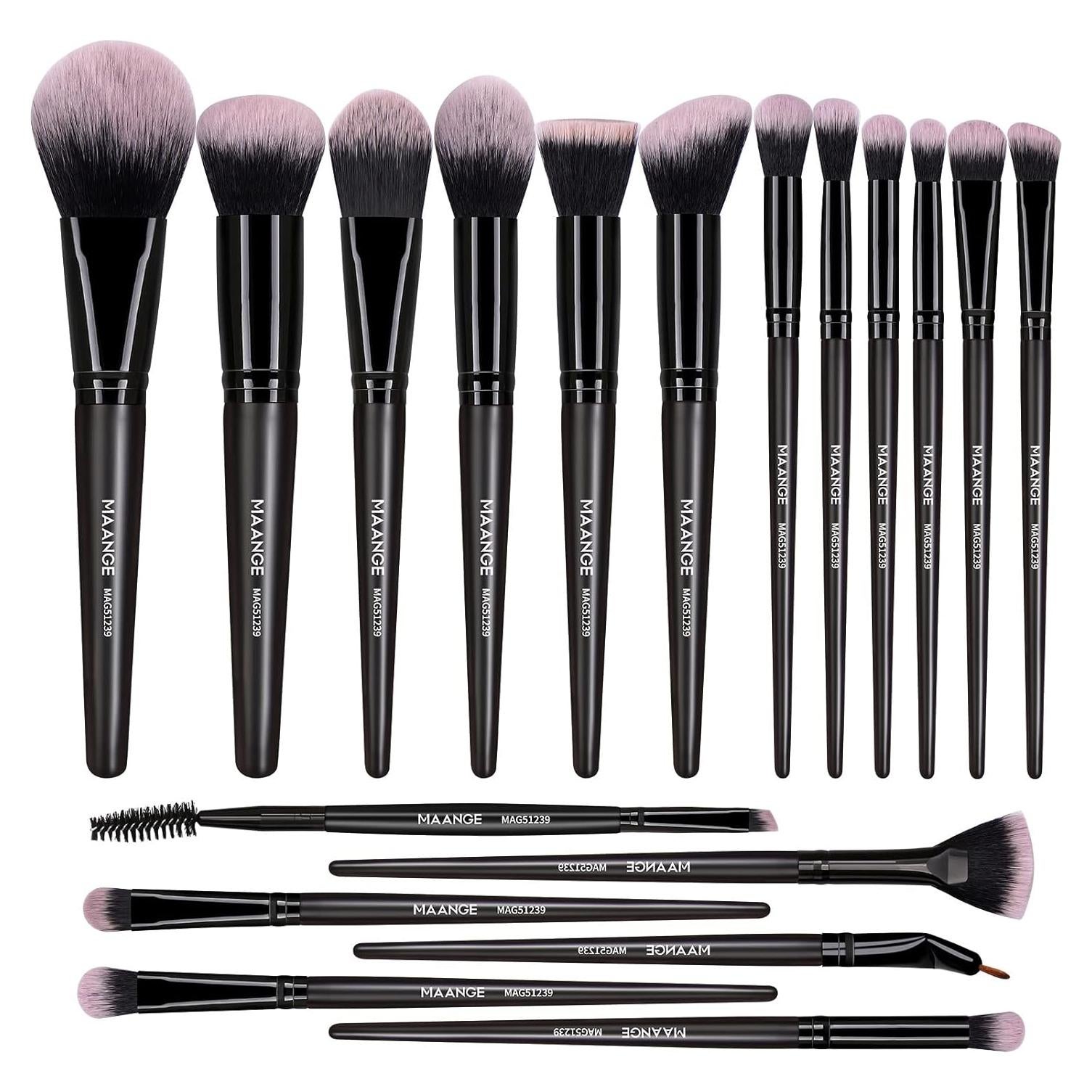 Conjunto de Pinceles de Maquillaje MAANGE 18 Pcs Sintéticos Negro