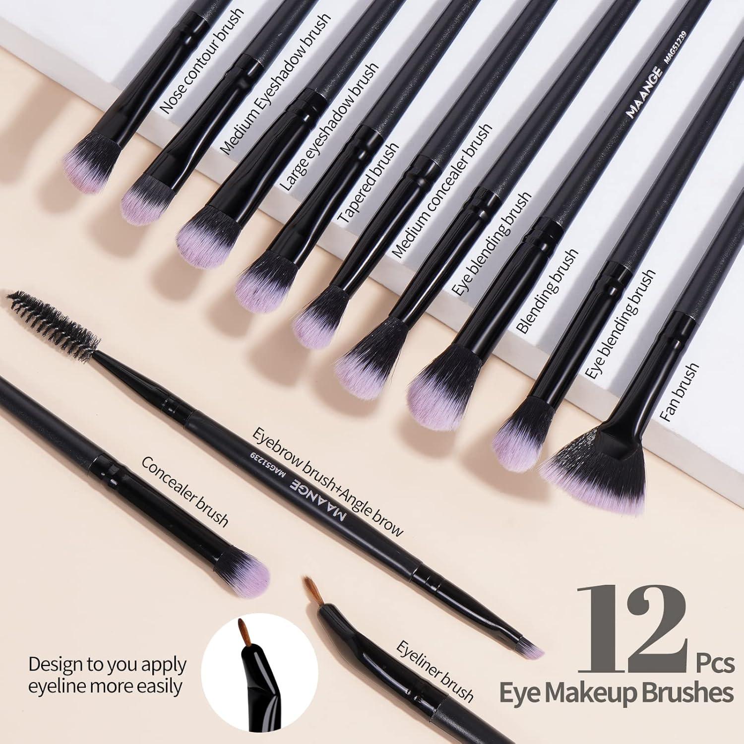 Conjunto de Pinceles de Maquillaje MAANGE 18 Pcs Sintéticos Negro