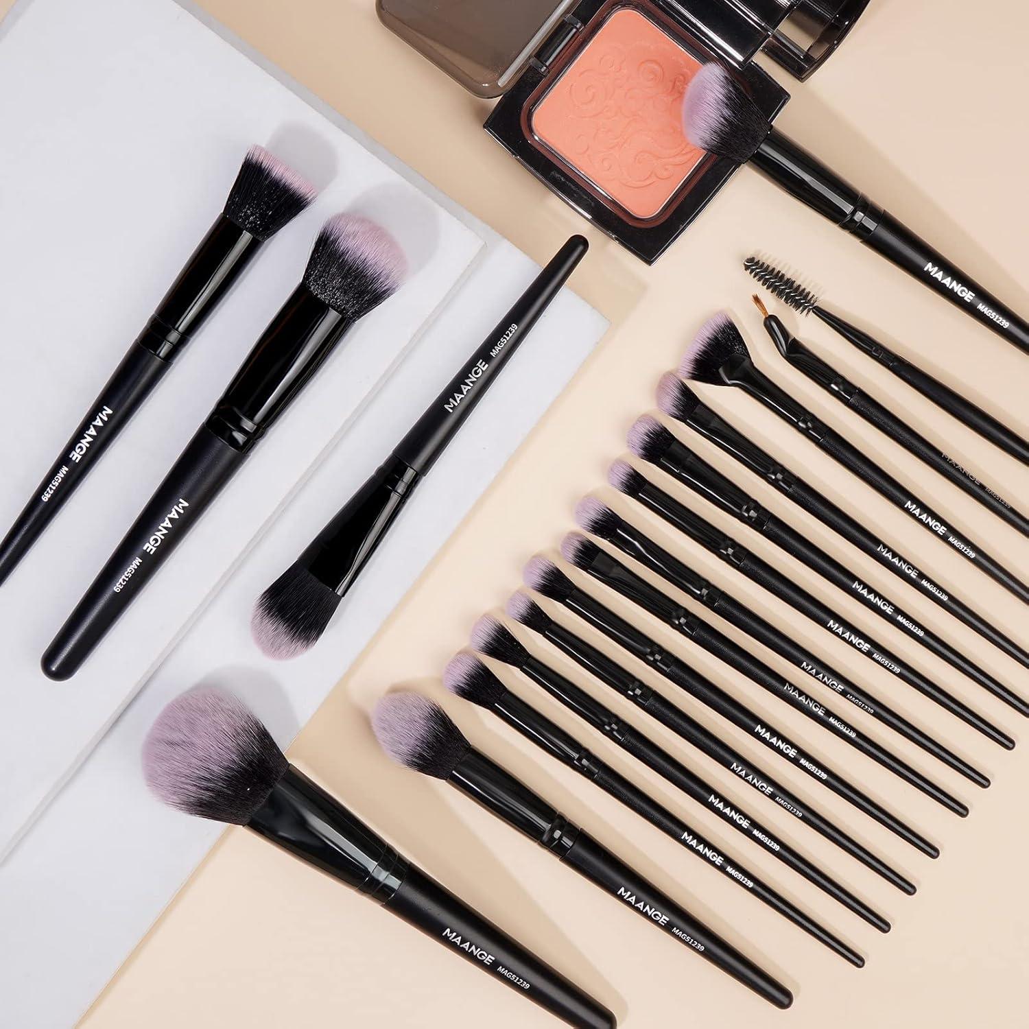 Conjunto de Pinceles de Maquillaje MAANGE 18 Pcs Sintéticos Negro