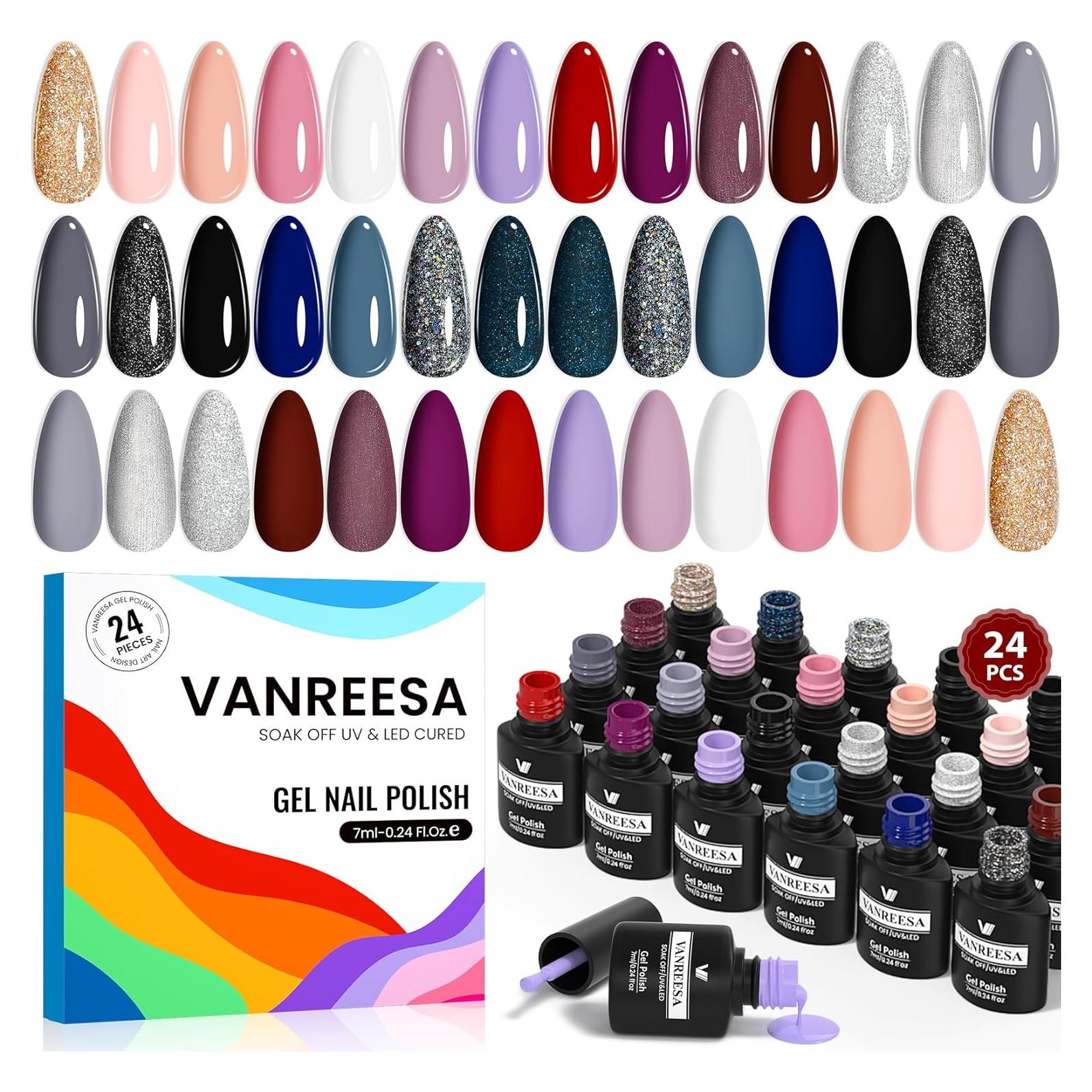Set de 24 Esmaltes de Uñas en Gel VANREESA - 21 Colores + Base y Top Coat