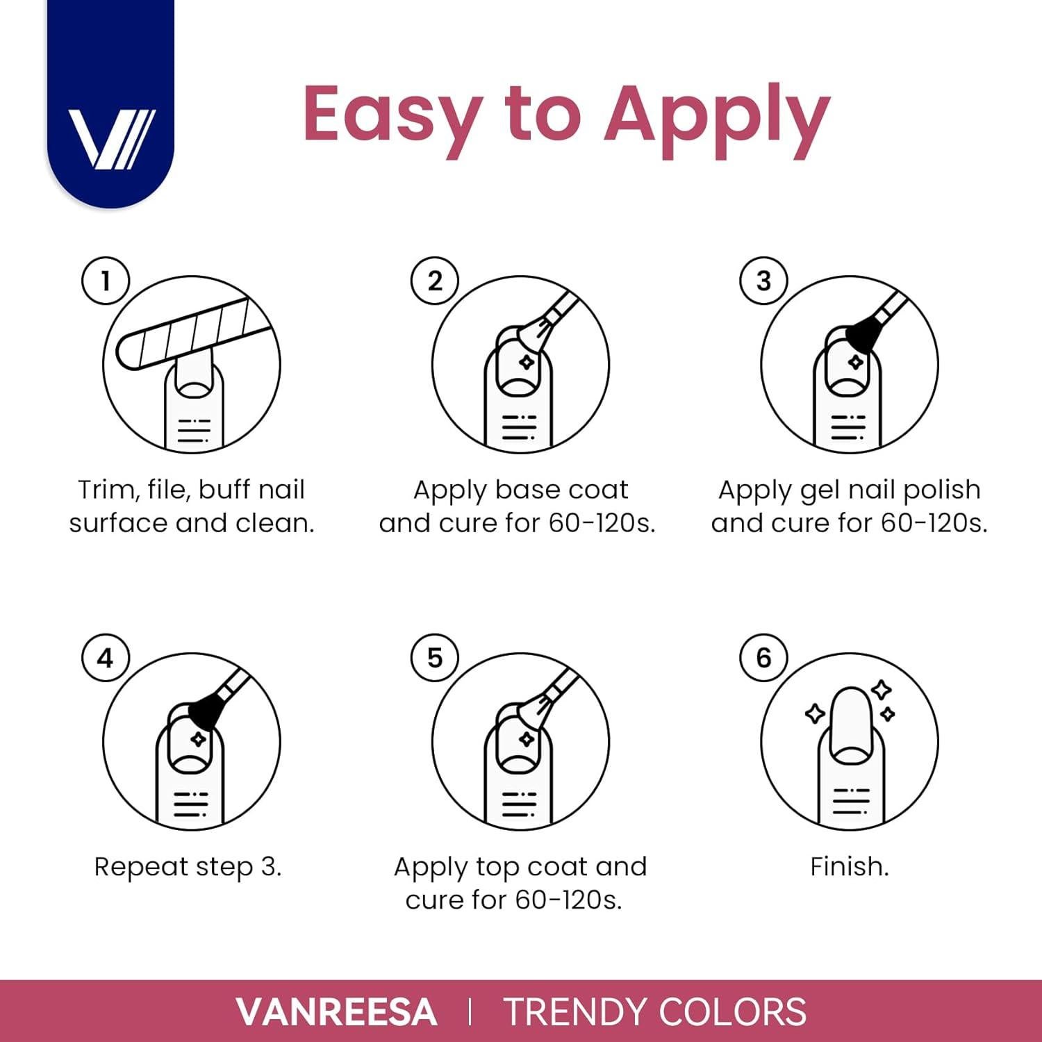 Set de 24 Esmaltes de Uñas en Gel VANREESA - 21 Colores + Base y Top Coat