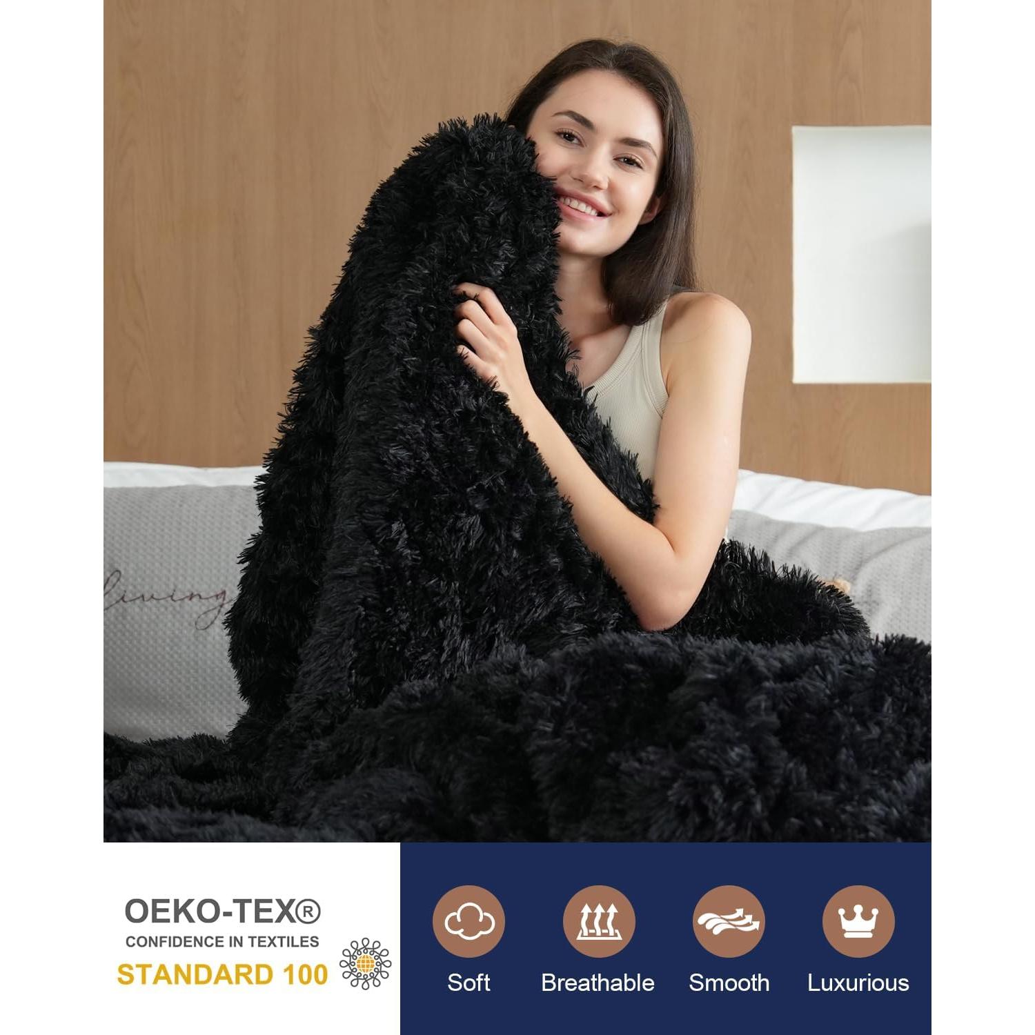 Manta de Piel Sintética Pawque 127x152 cm Negra Reversible